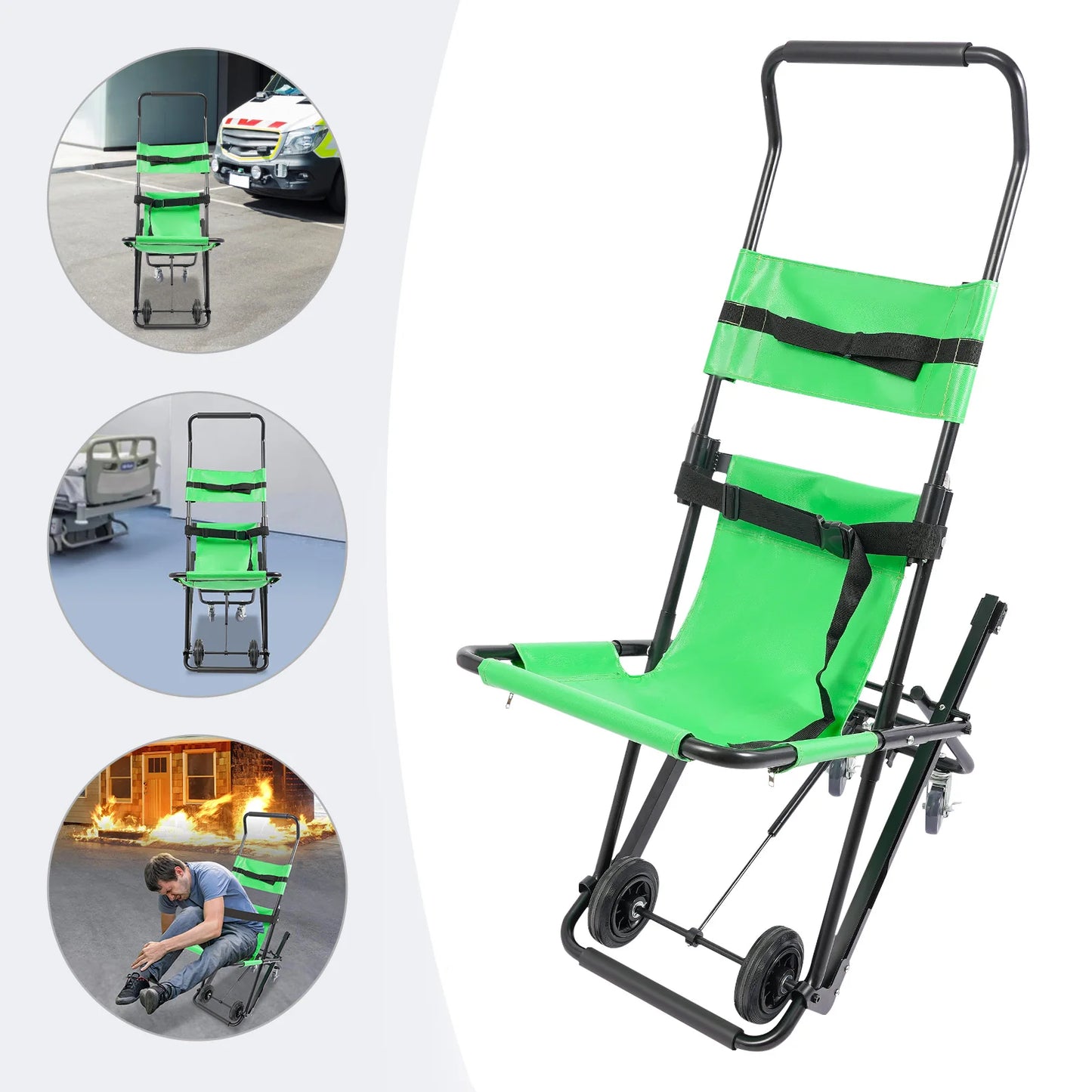Foldable Manual Stair Chair With Wheels For Emergency Transport 350 Lbs Capacity