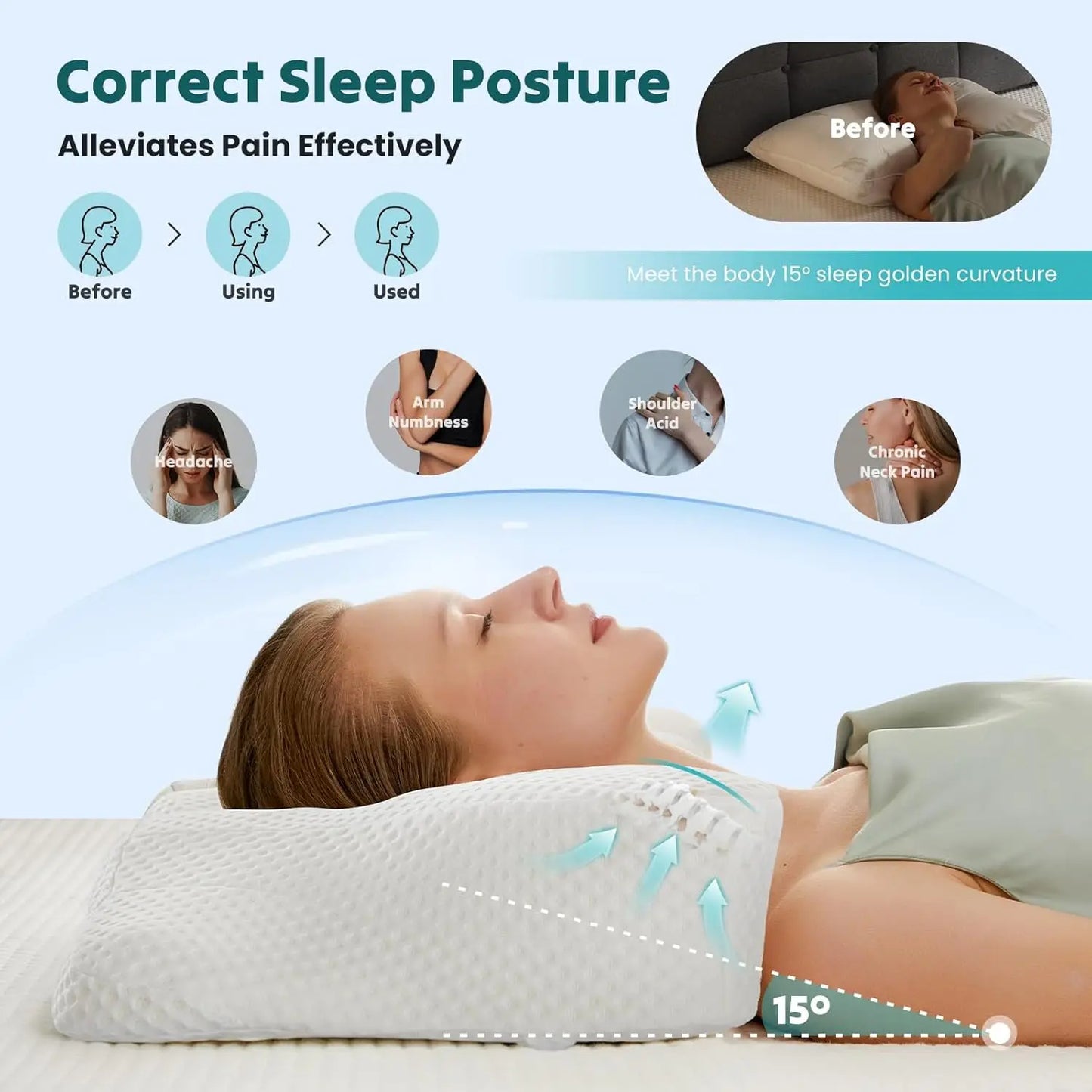 Memory Foam Cervical Neck Pillow for Pain Relief and Support