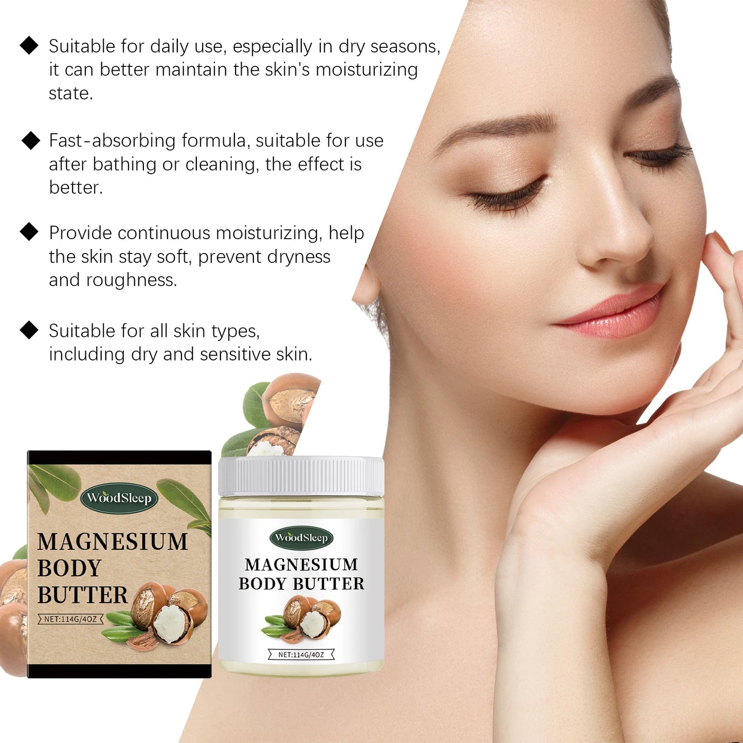 Woodsleep Magnesium Body Butter Cream For Soothed Hydrated Skin