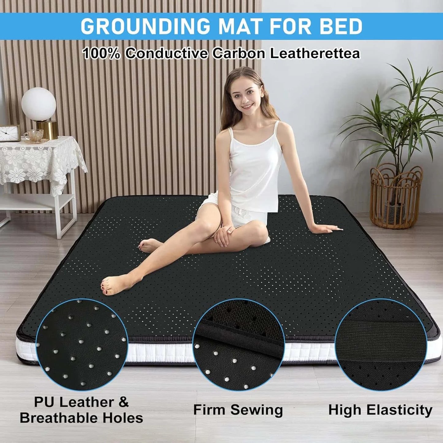 Grounding Mat And Sheet Combo With Perforated Conductive Faux Leather
