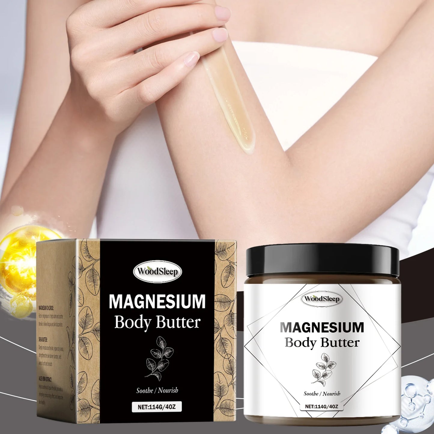 Woodsleep Magnesium Body Butter Moisturizes Skin Elasticity and Hydration