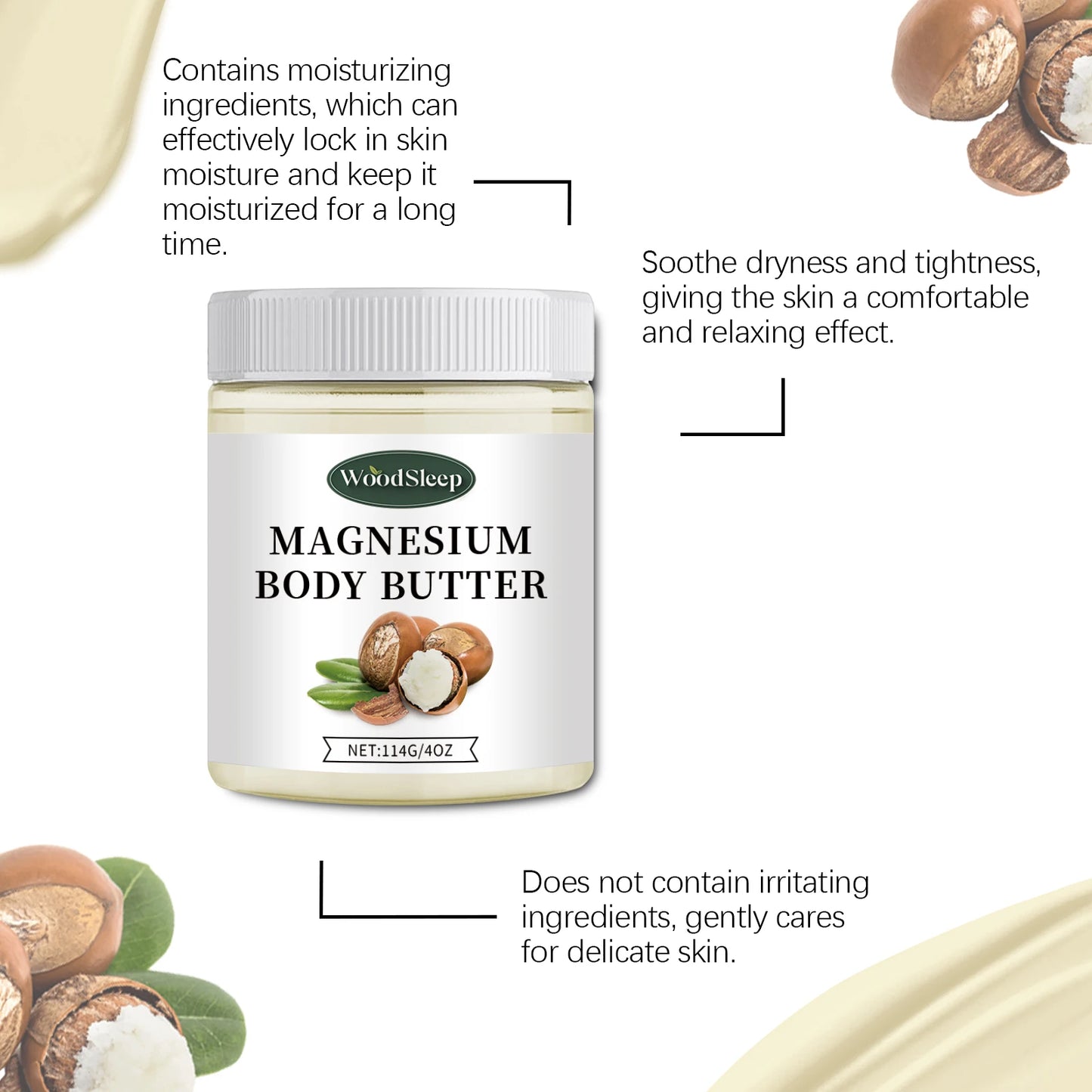 Woodsleep Magnesium Body Butter Cream For Soothed Hydrated Skin