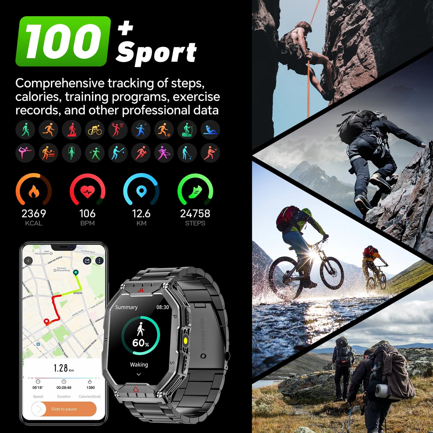 Smartwatch With AMOLED Display GPS Heart Rate Blood Oxygen Monitor