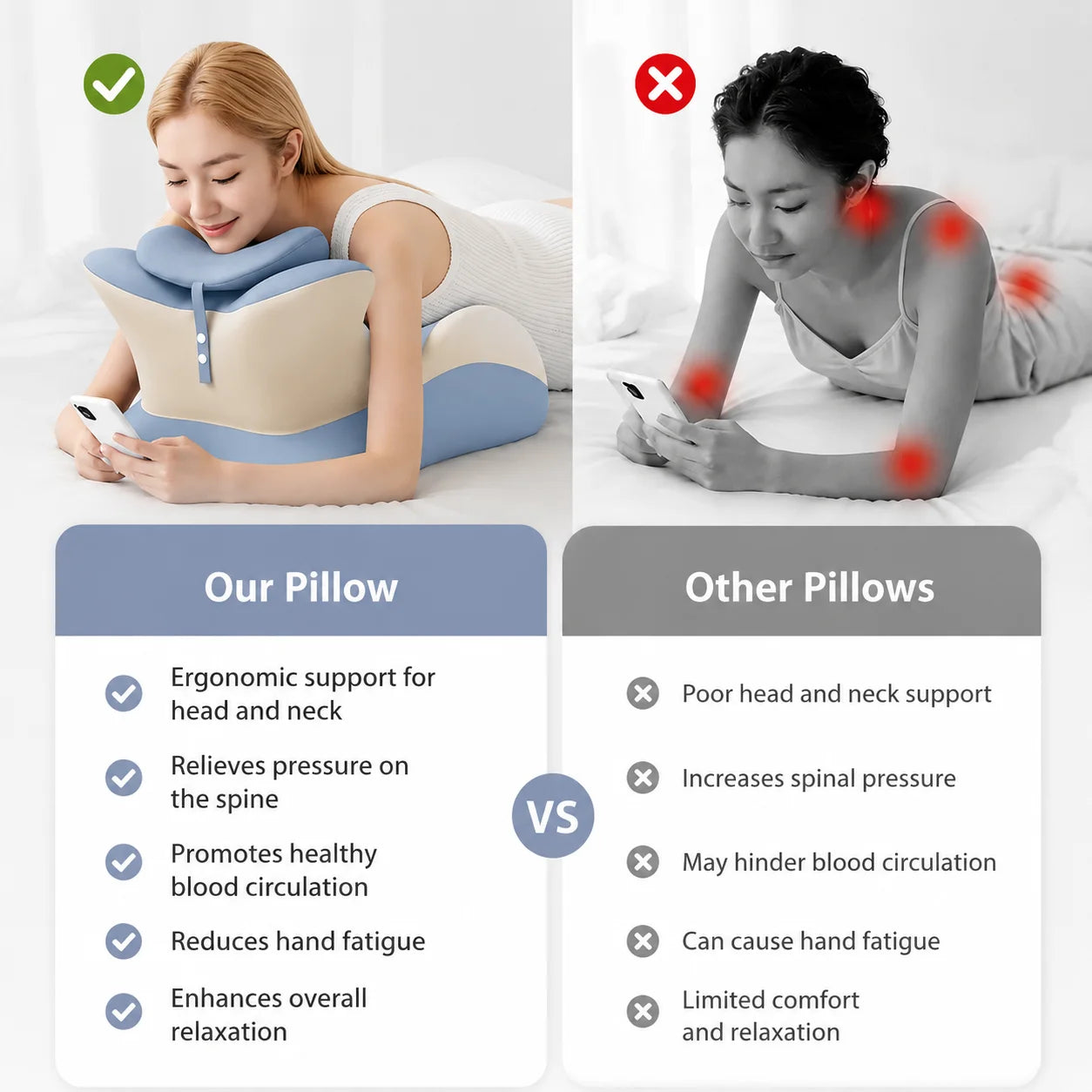 Ergonomic Memory Foam Reading Pillow Prone For Neck And Arm