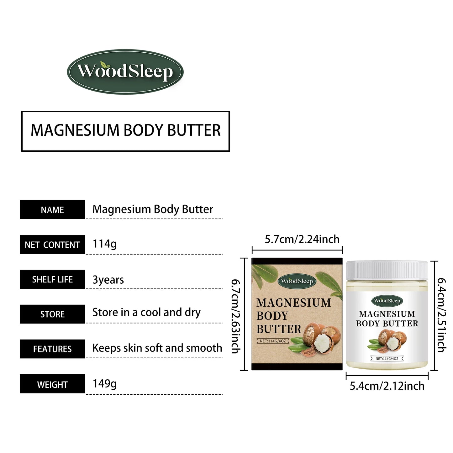 Woodsleep Magnesium Body Butter Cream For Soothed Hydrated Skin
