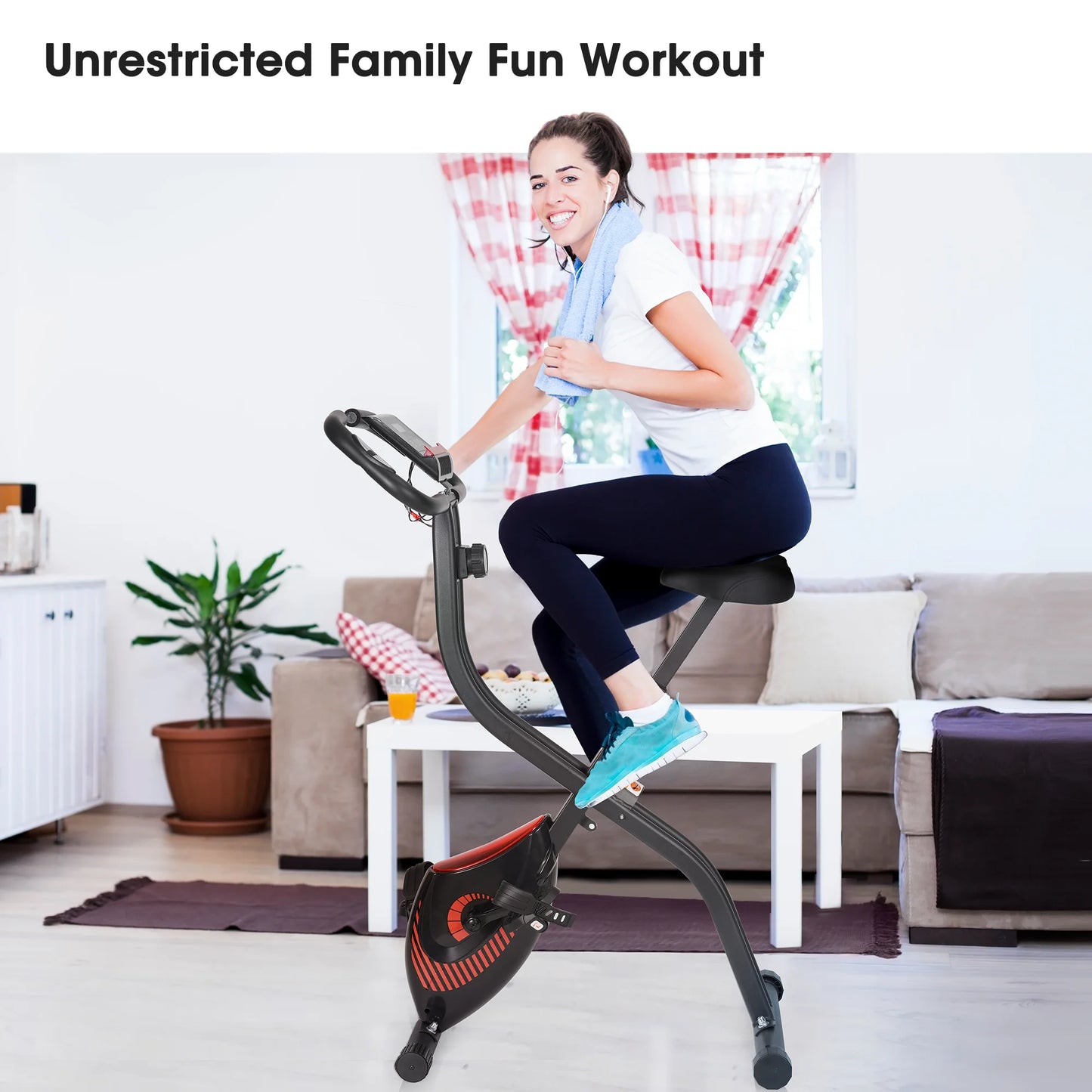 Folding Exercise Bike With LCD Monitor And Phone Holder