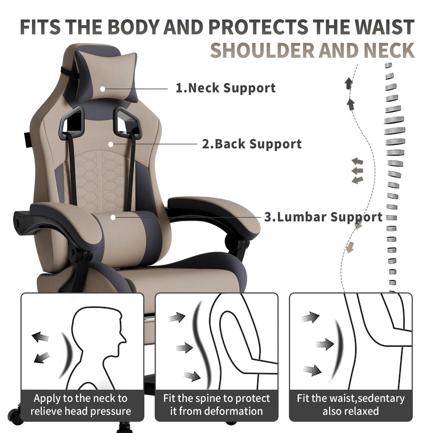 Gaming Massage Chair With Ergonomic Lumbar Support Headrest And Footrest