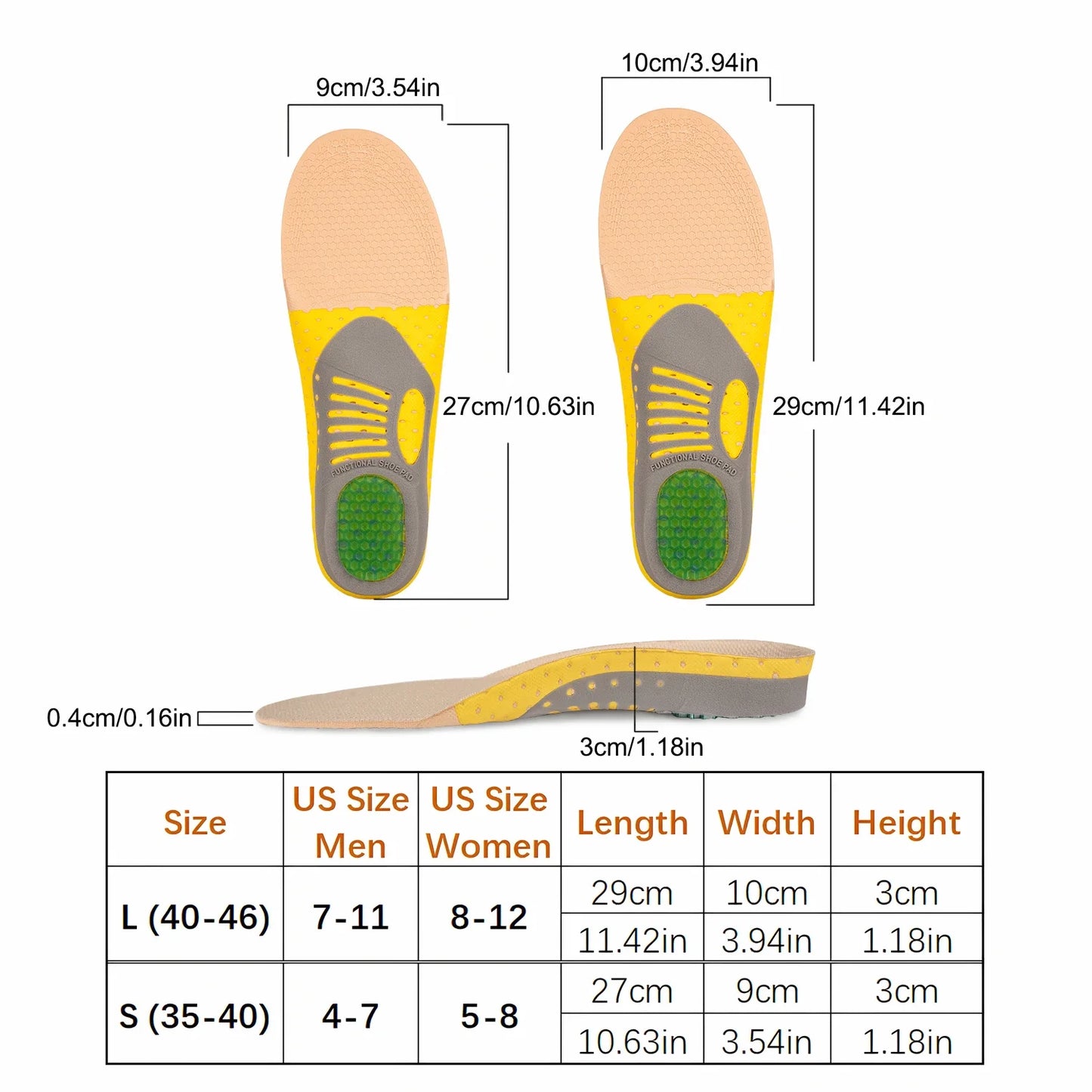 Gel Orthotic Insoles With Arch Support For Plantar Fasciitis Unisex