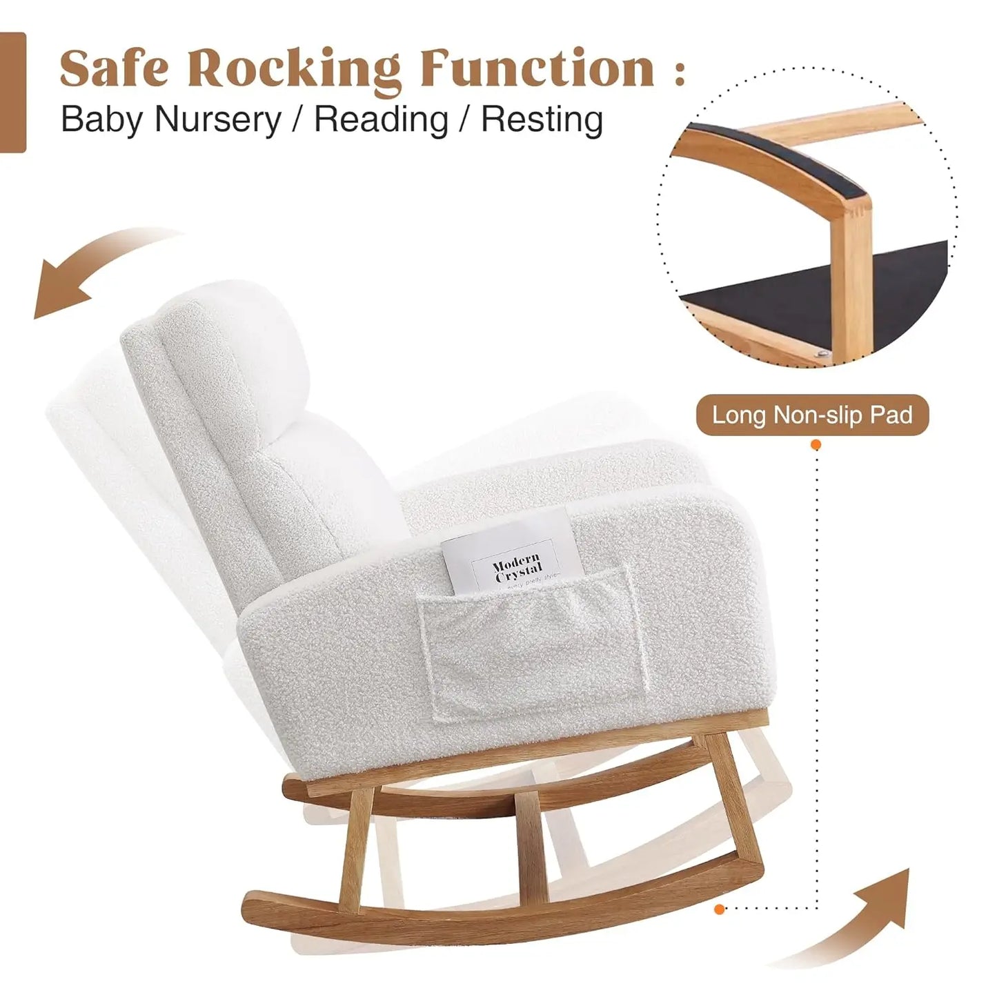 Nursery Sherpa Rocking Chair With High Backrest Upholstery