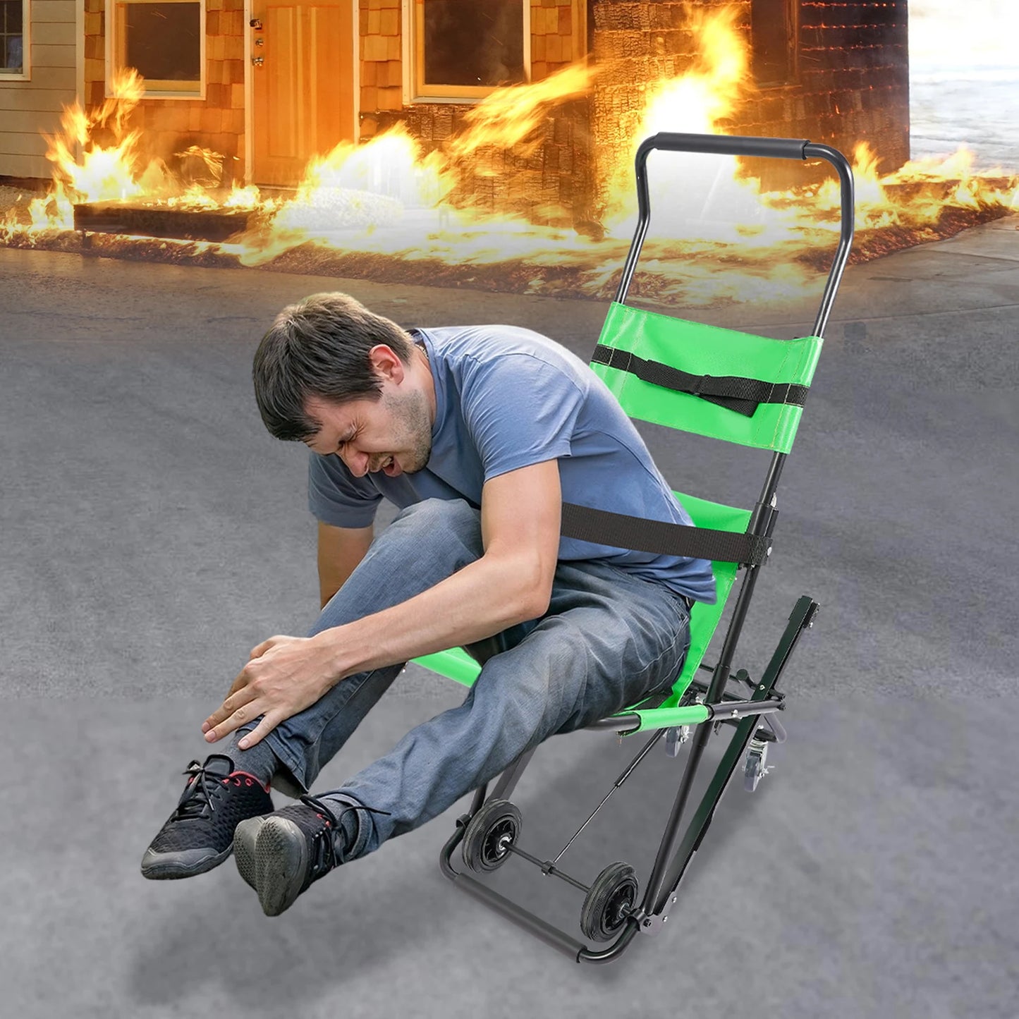Foldable Manual Stair Chair With Wheels For Emergency Transport 350 Lbs Capacity