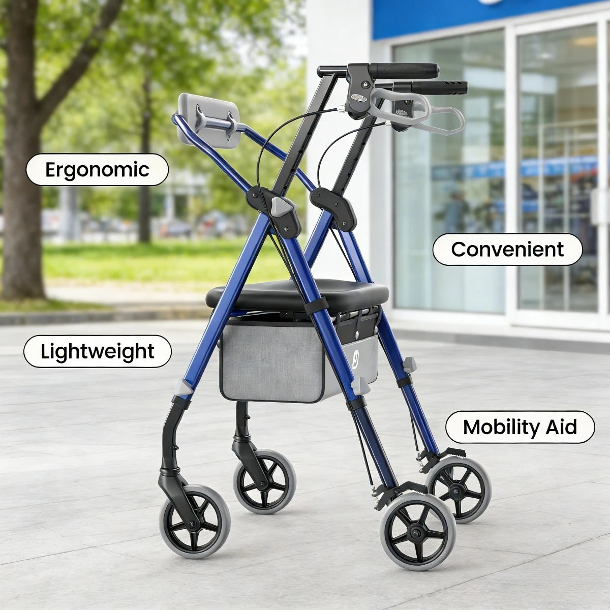 Maidesite Elderly Walker With Seat and Backrest Foldable 350 Lbs