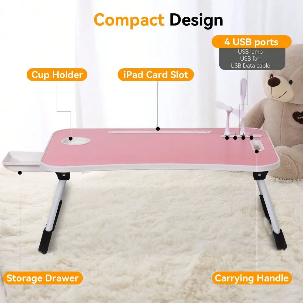 XMSJ Bed Desk Portable Foldable Lap Table with USB Charging