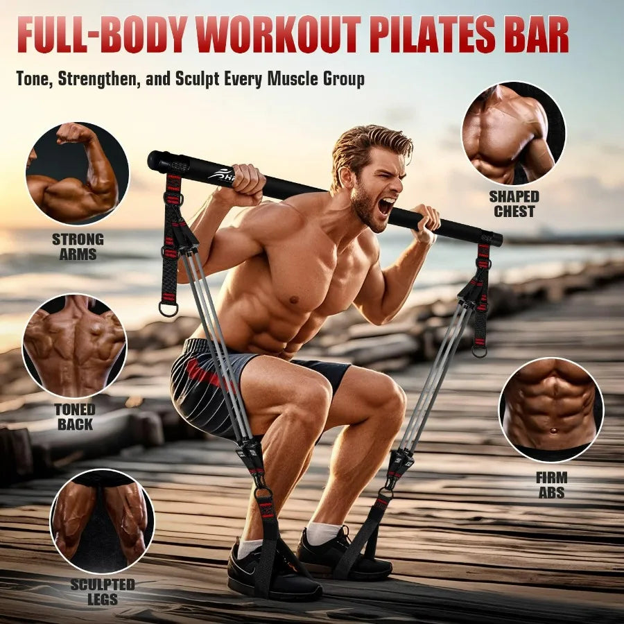 Pilates Bar Kit With Resistance Bands For Full Body Strength Training