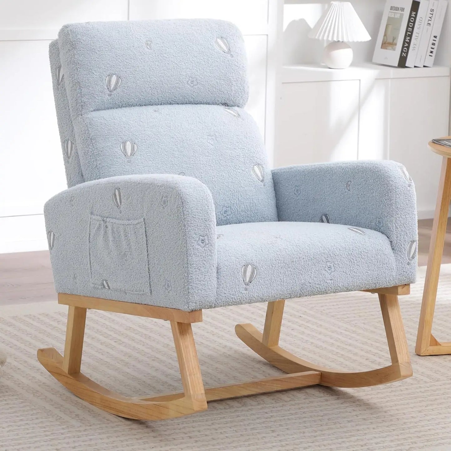 Nursery Sherpa Rocking Chair With High Backrest Upholstery