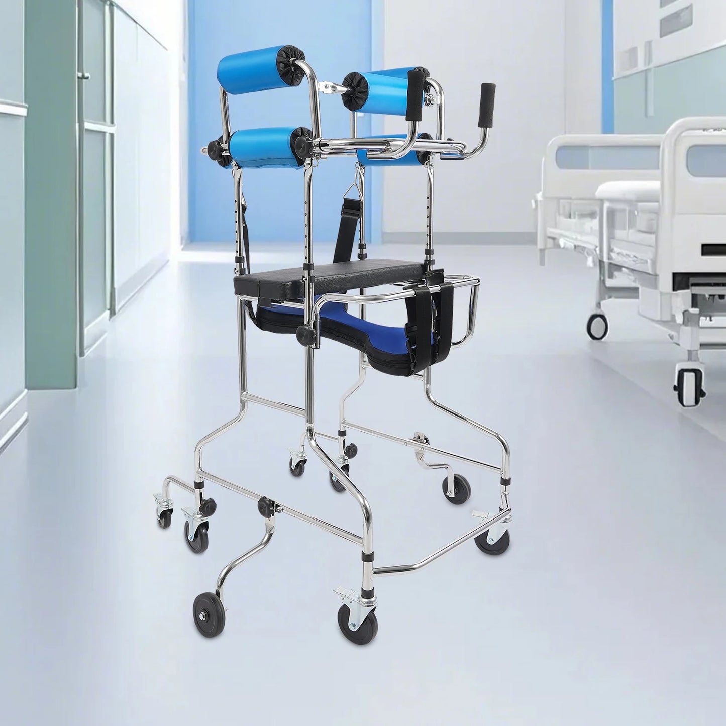 Rollator Walker Eight Wheel Adjustable Mobility Aid 220 Pound Capacity
