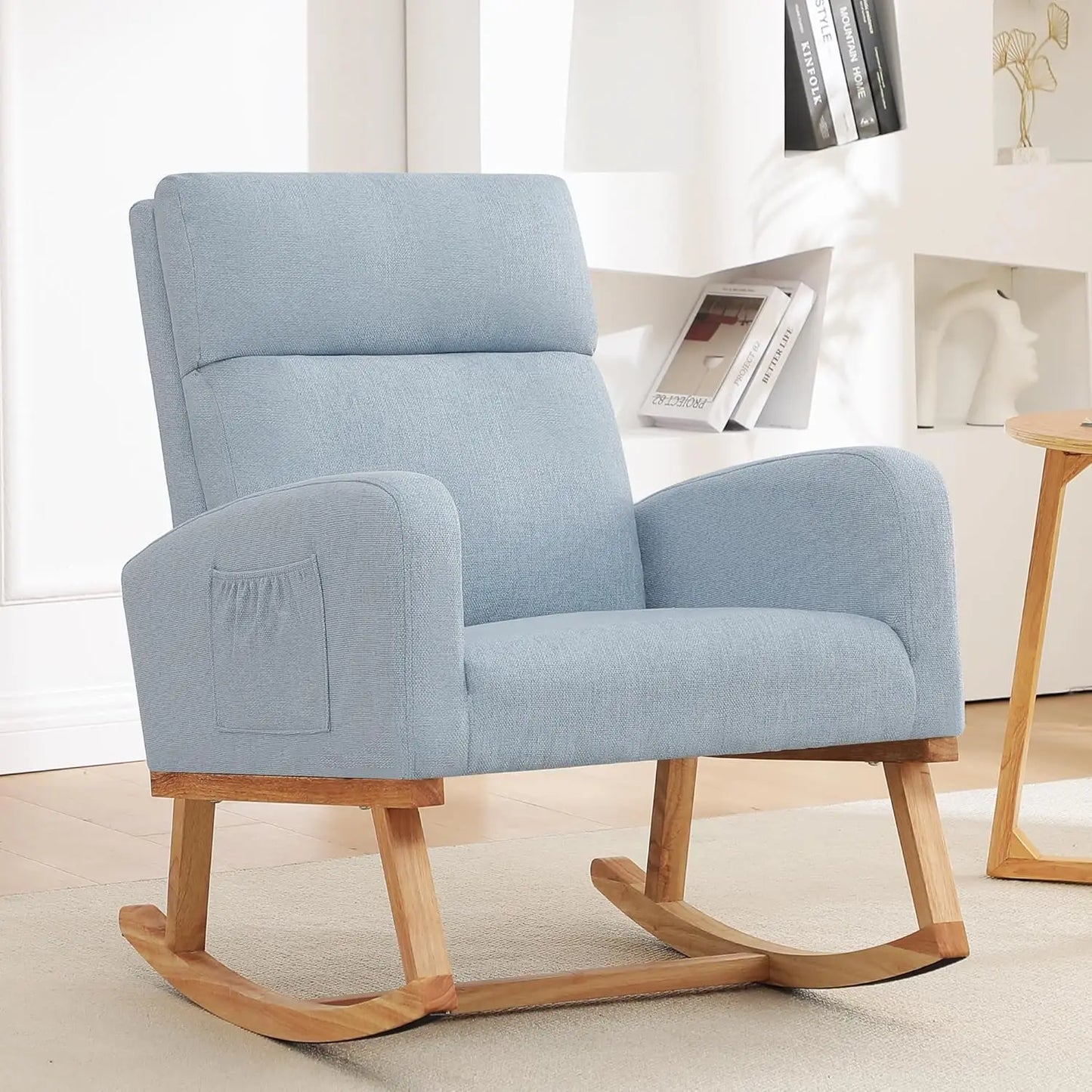 Nursery Sherpa Rocking Chair With High Backrest Upholstery