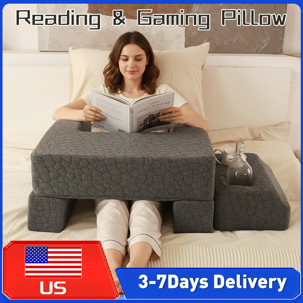 Reading And Gaming Pillow With Arm Rest Back Support For Laptop Use