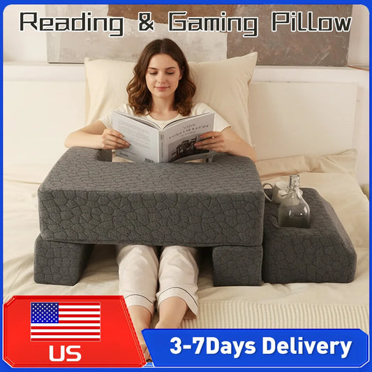 Reading And Gaming Pillow With Arm Rest Back Support For Laptop Use