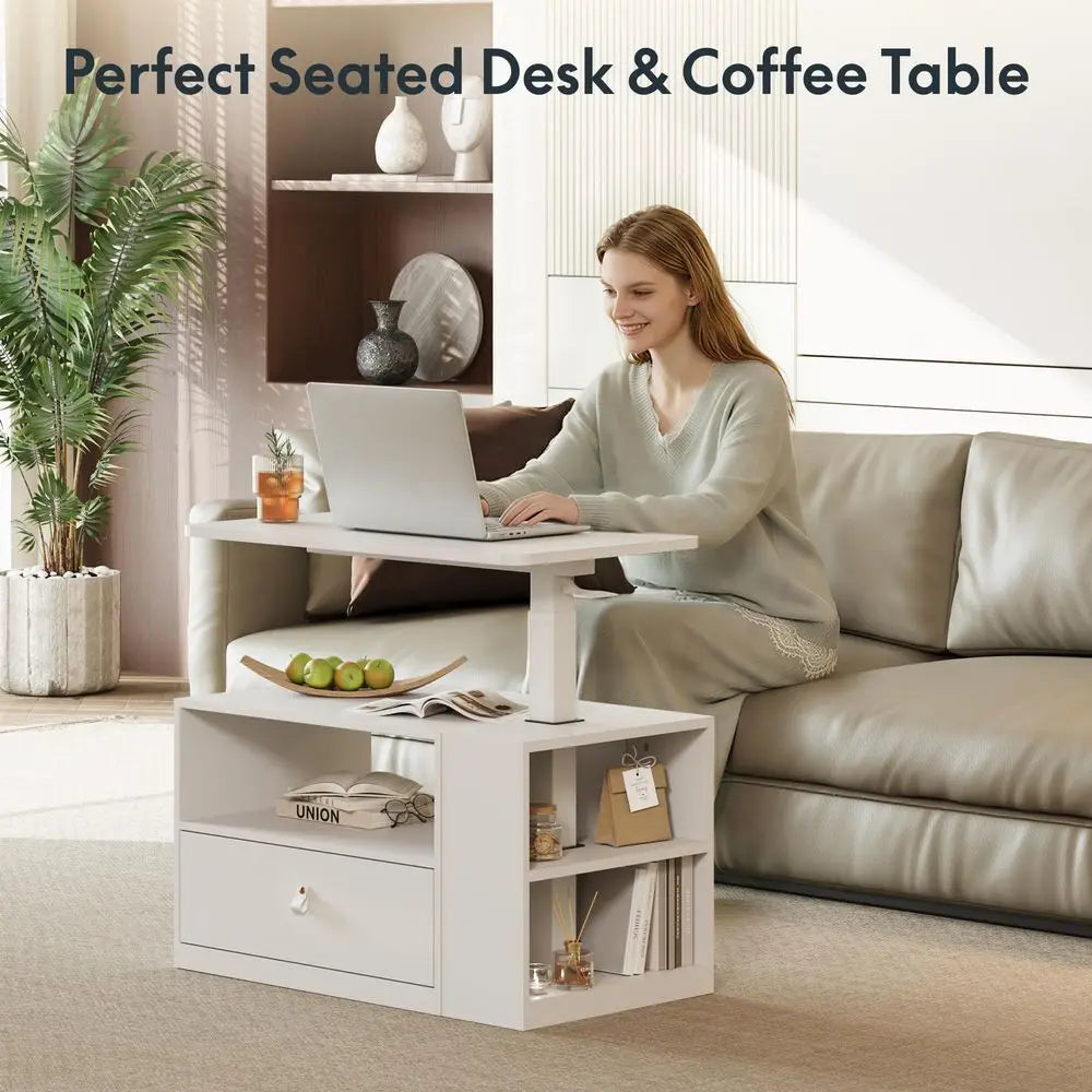 Height Adjustable Sit-Stand Computer Desk With Drawer And Cabinet Storage