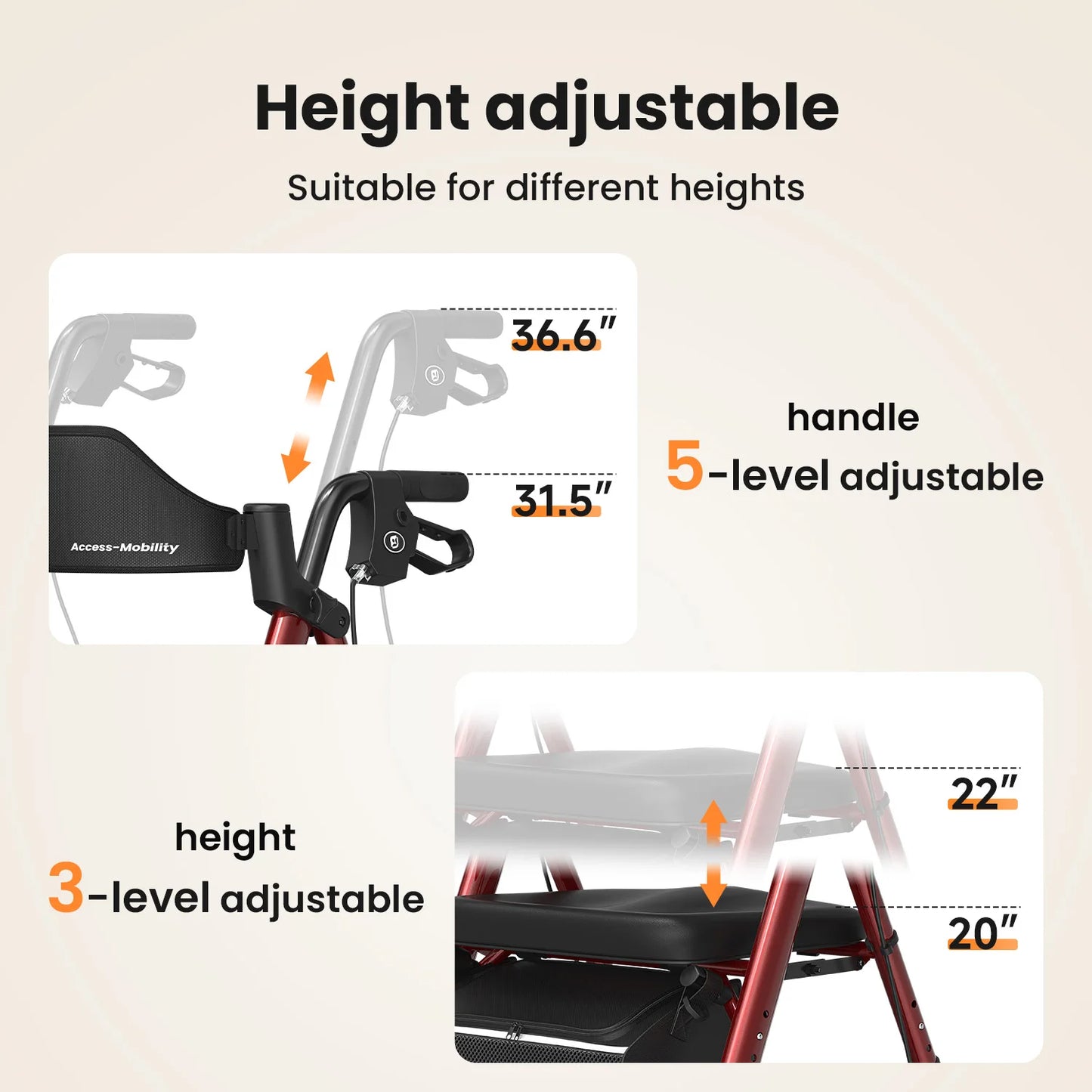 Rollator Walker For Seniors Foldable With Seat Durable Aluminum Frame