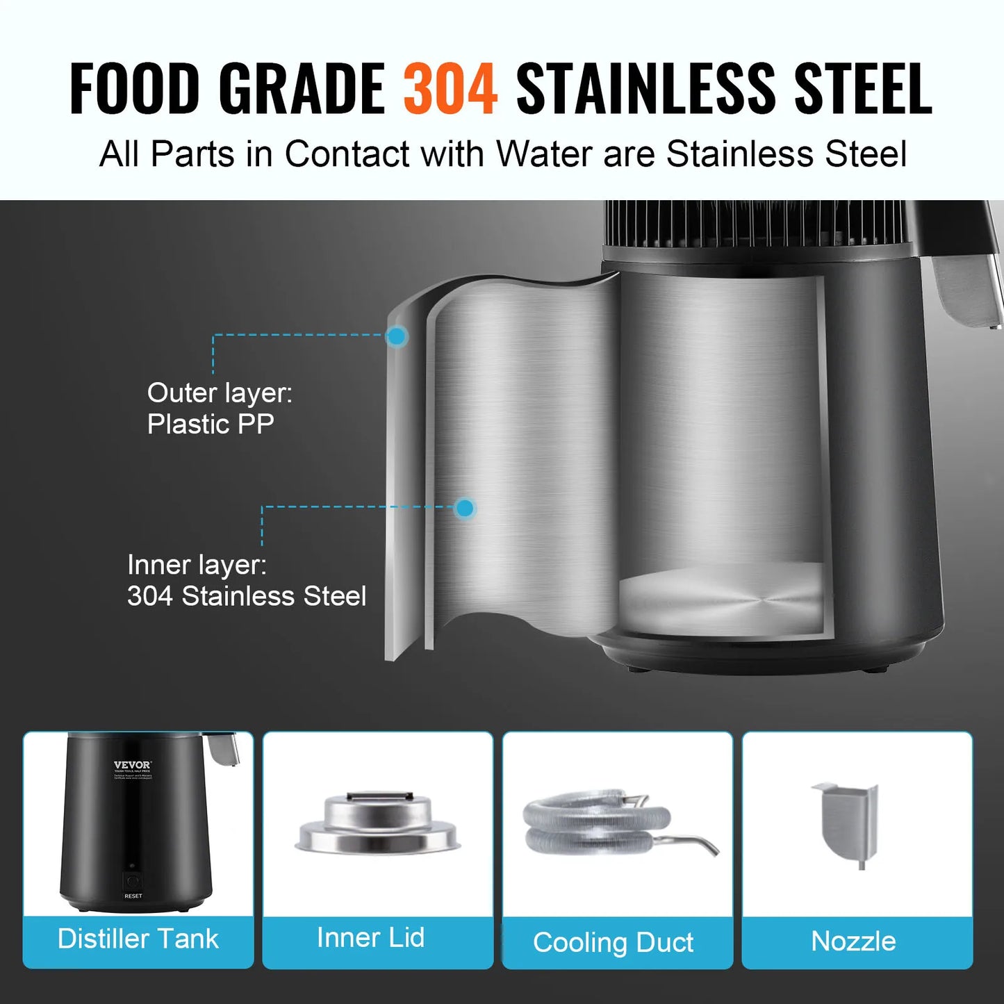 SucceBuy Water Distiller Countertop Purifier 750W Energy Efficient
