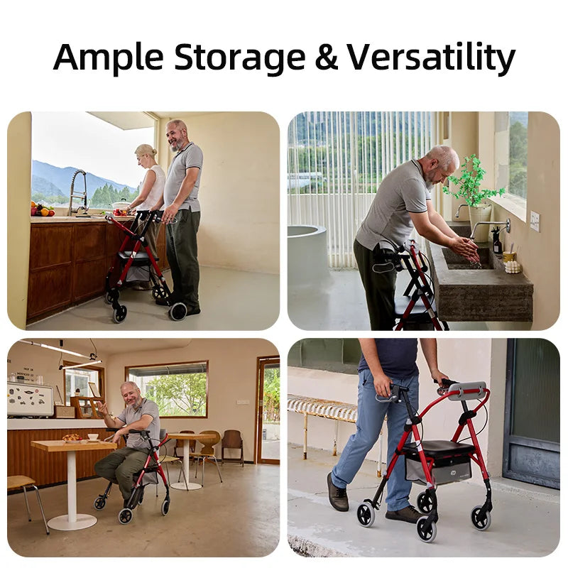 Maidesite Elderly Walker With Seat and Backrest Foldable 350 Lbs