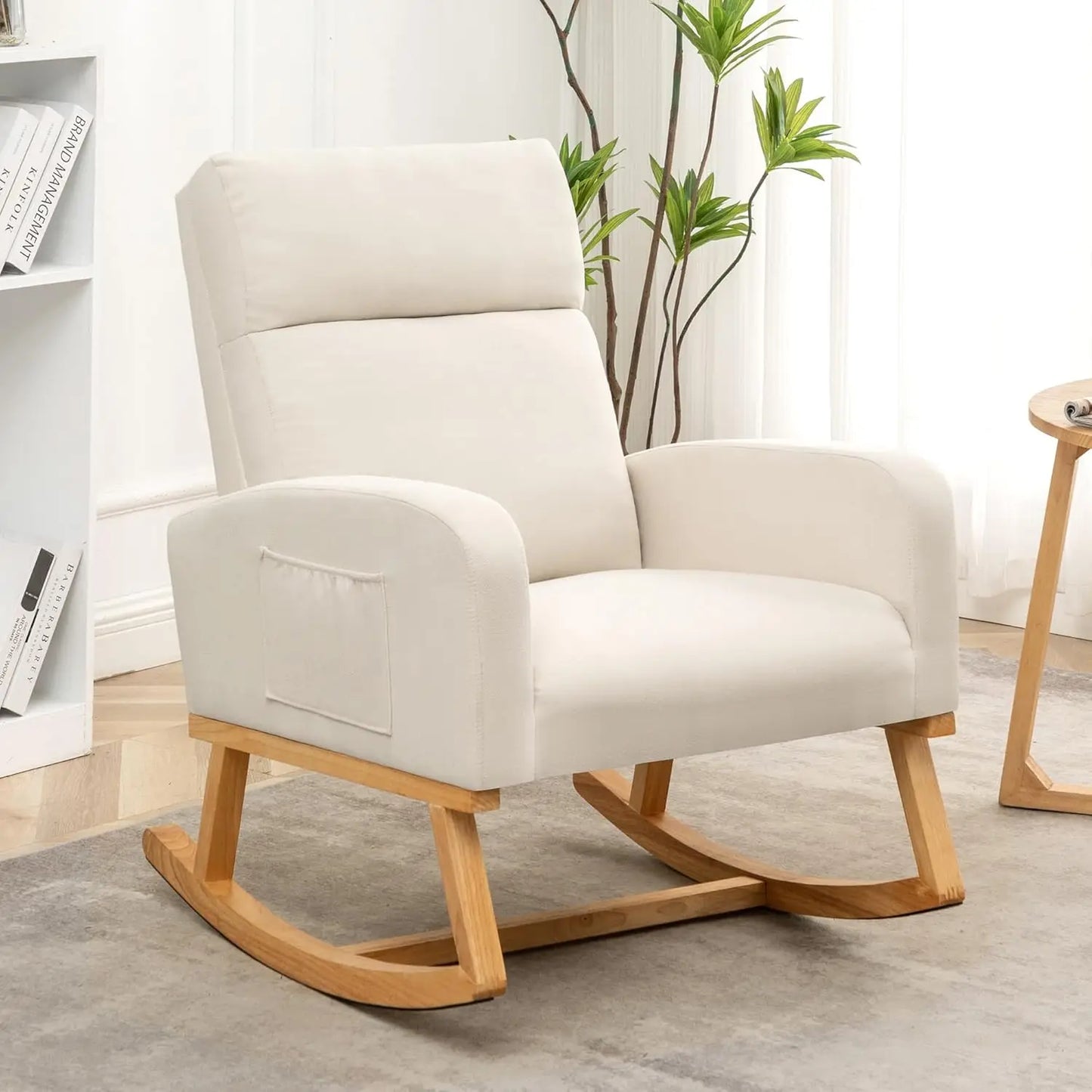Nursery Sherpa Rocking Chair With High Backrest Upholstery
