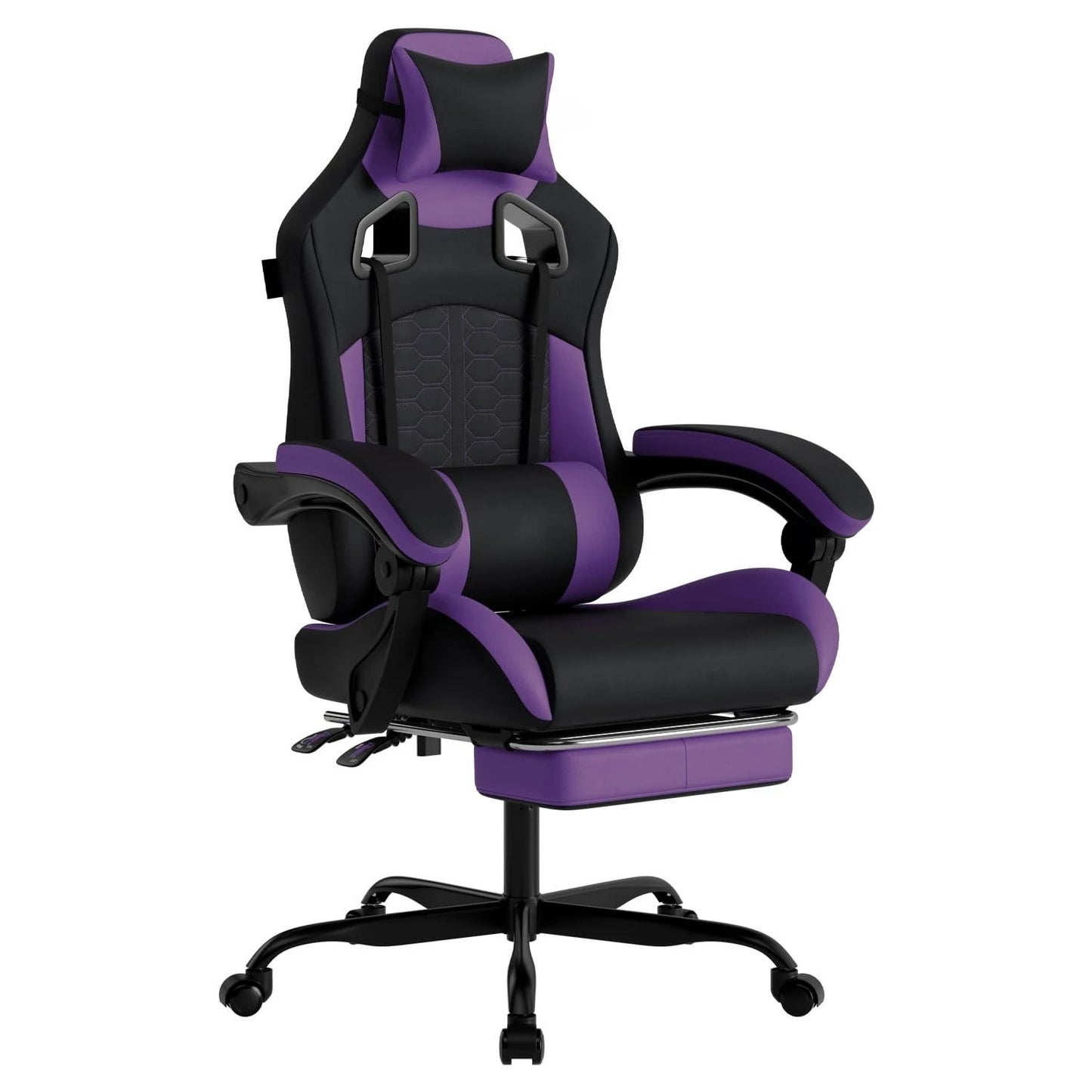 Gaming Massage Chair With Ergonomic Lumbar Support Headrest And Footrest