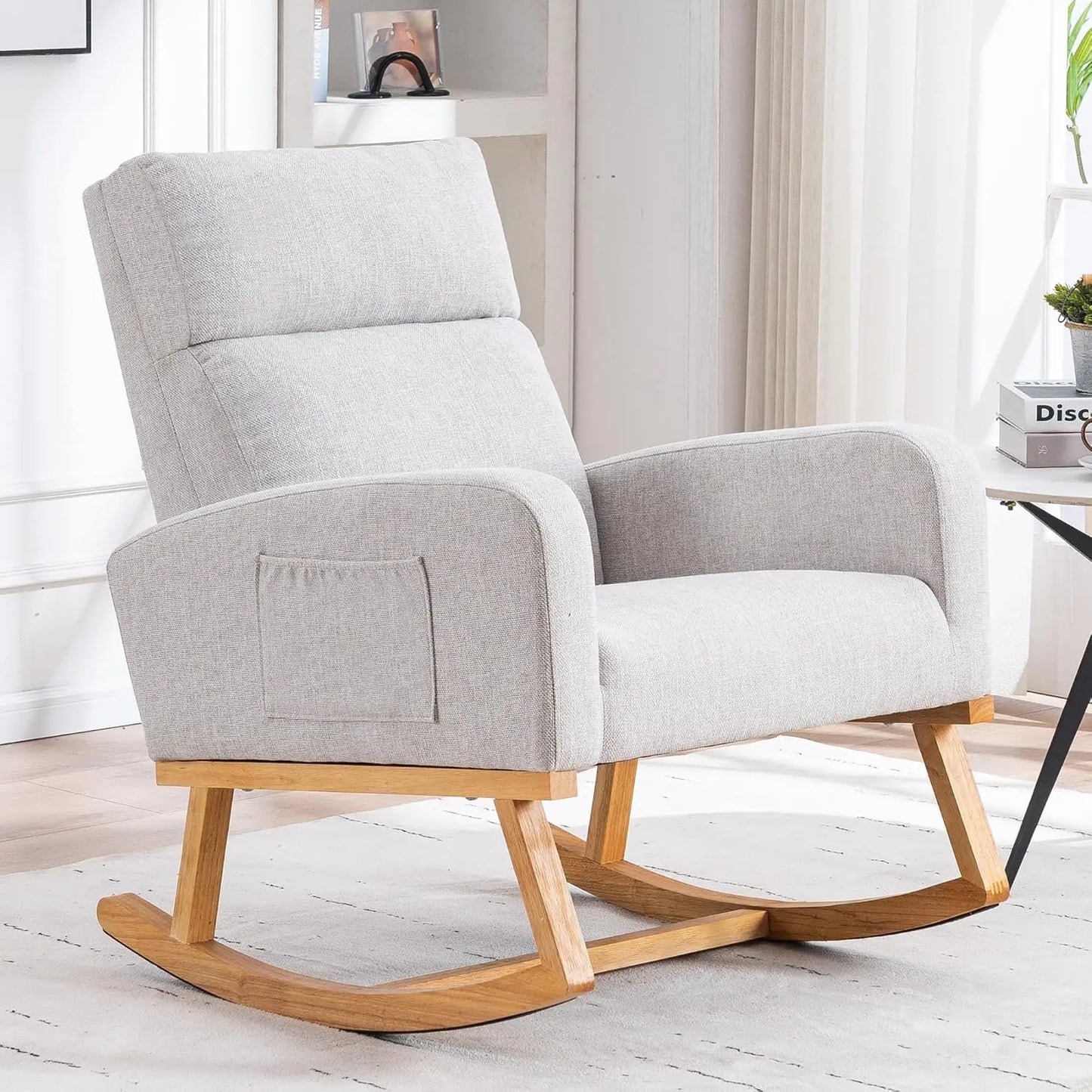 Nursery Sherpa Rocking Chair With High Backrest Upholstery