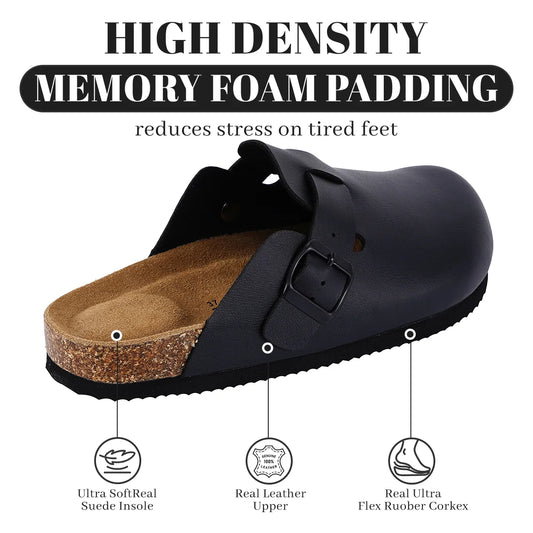 SUFU Cork Mules Slippers For Women Leather Clogs Shoes Classic
