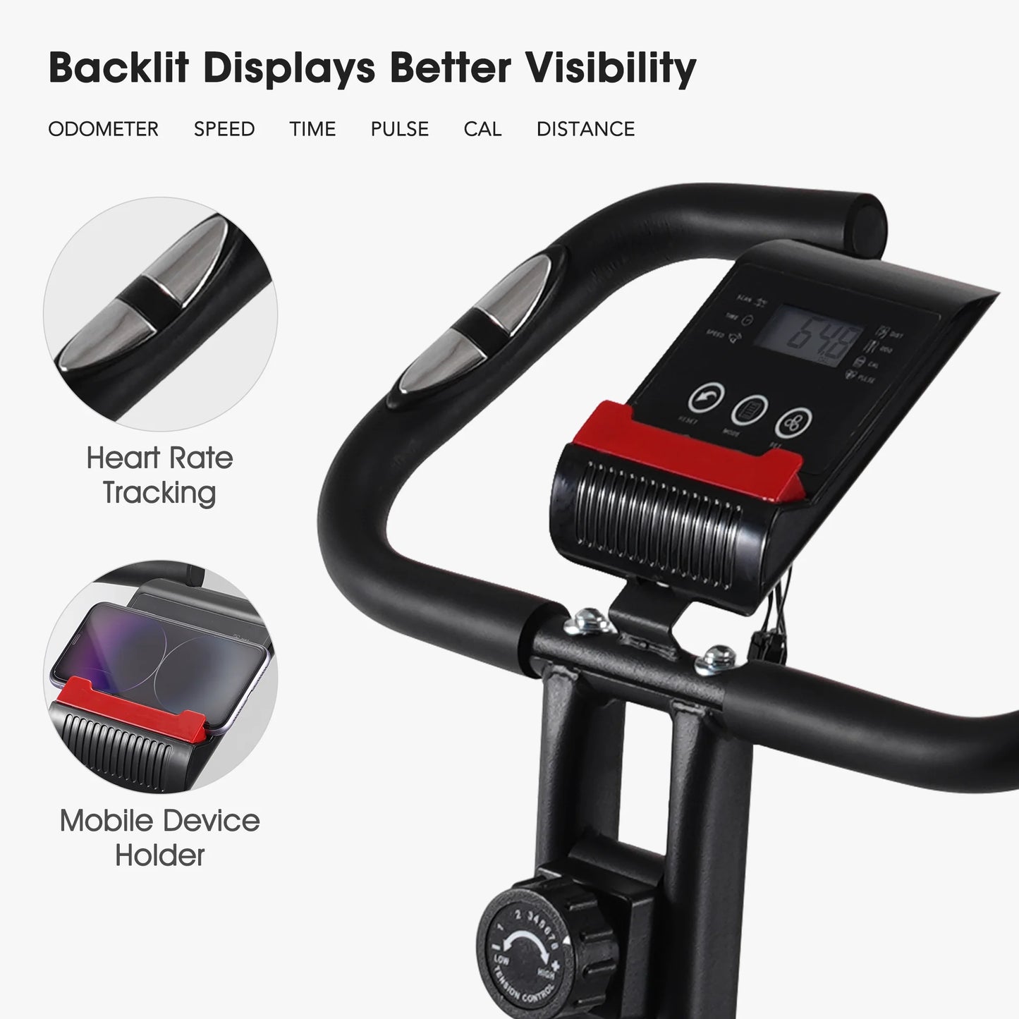 Folding Exercise Bike With LCD Monitor And Phone Holder