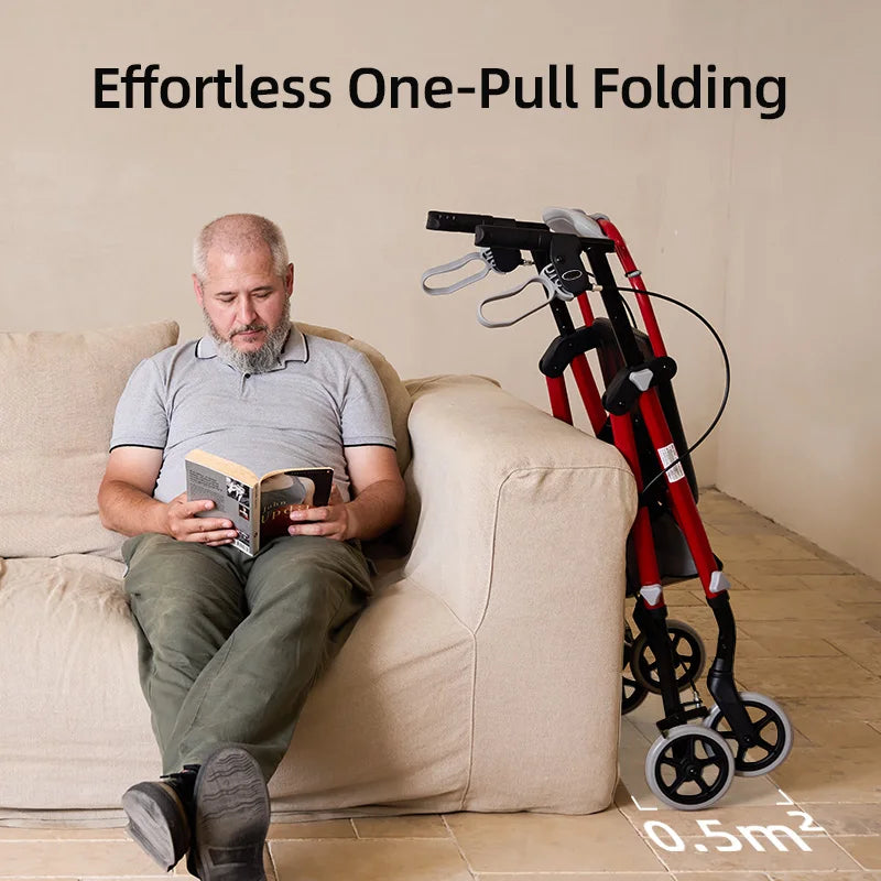 Maidesite Elderly Walker With Seat and Backrest Foldable 350 Lbs