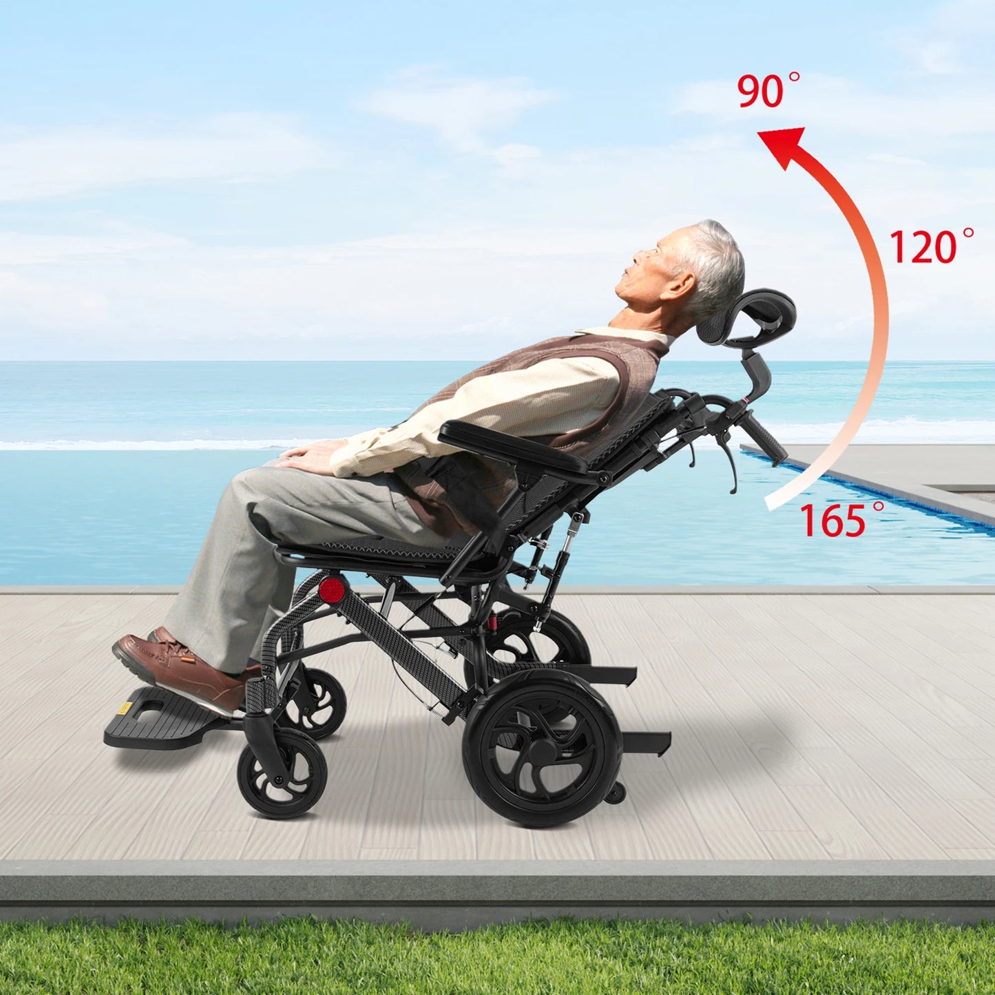 AC976 Reclining Folding Wheelchair for Seniors and Pregnant Women