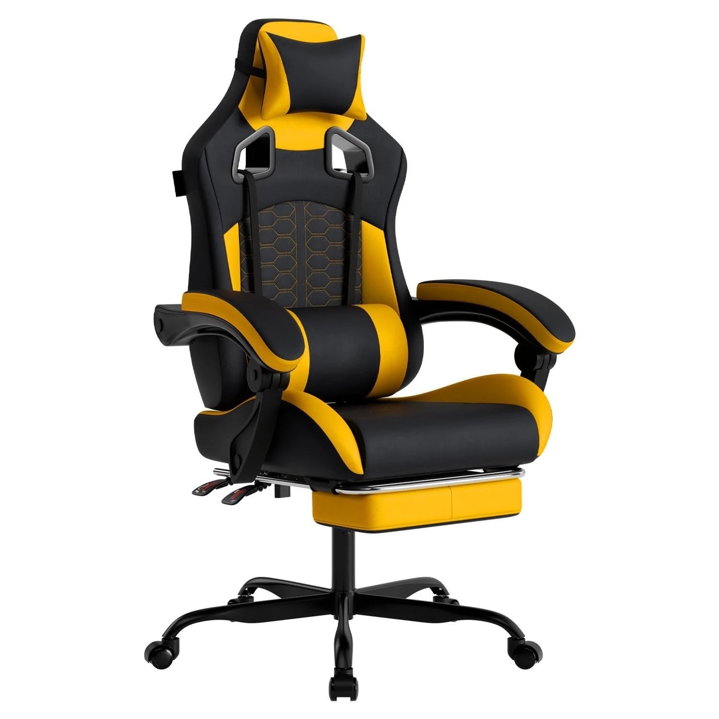 Gaming Massage Chair With Ergonomic Lumbar Support Headrest And Footrest
