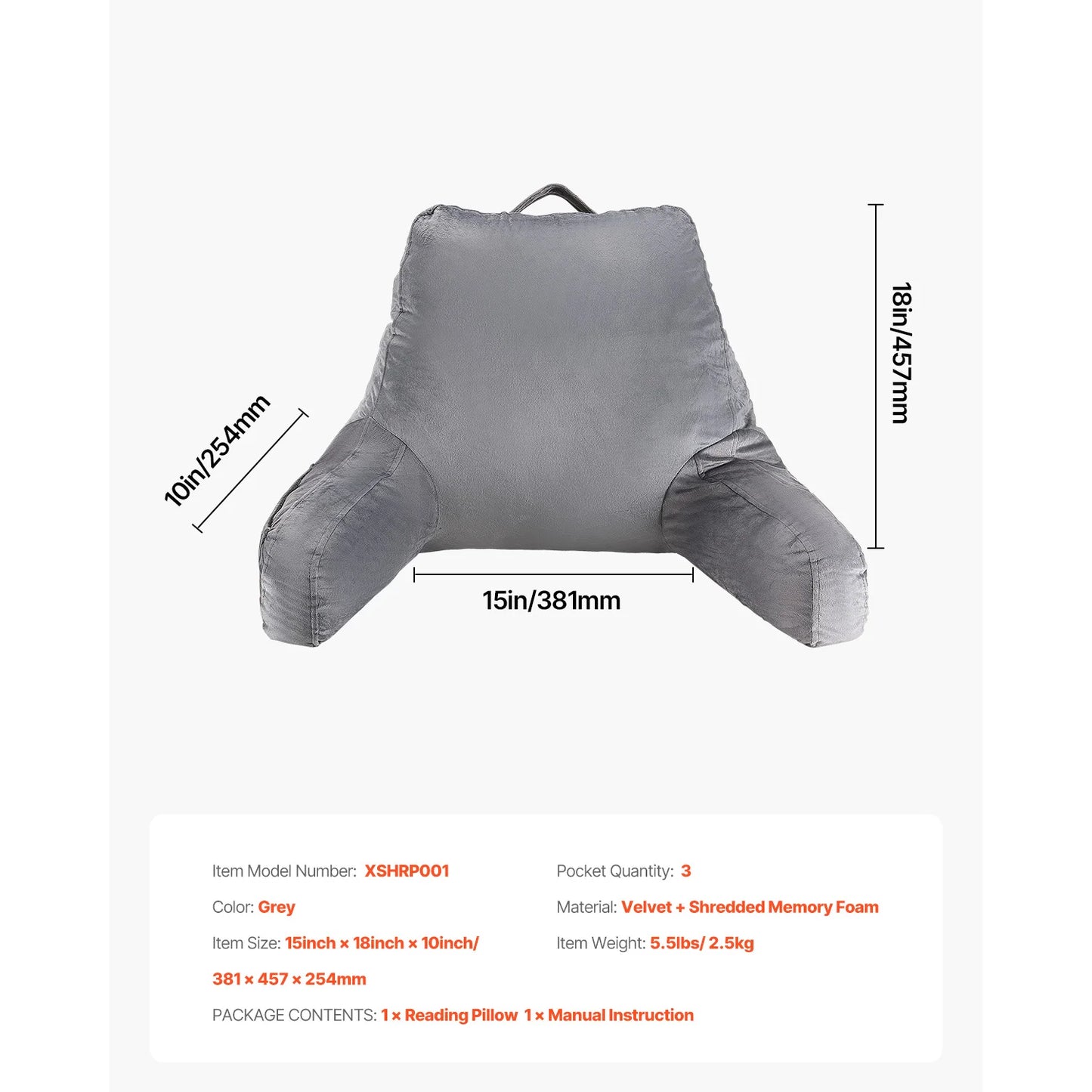 SucceBuy Reading Pillow With Shredded Memory Foam Back Support
