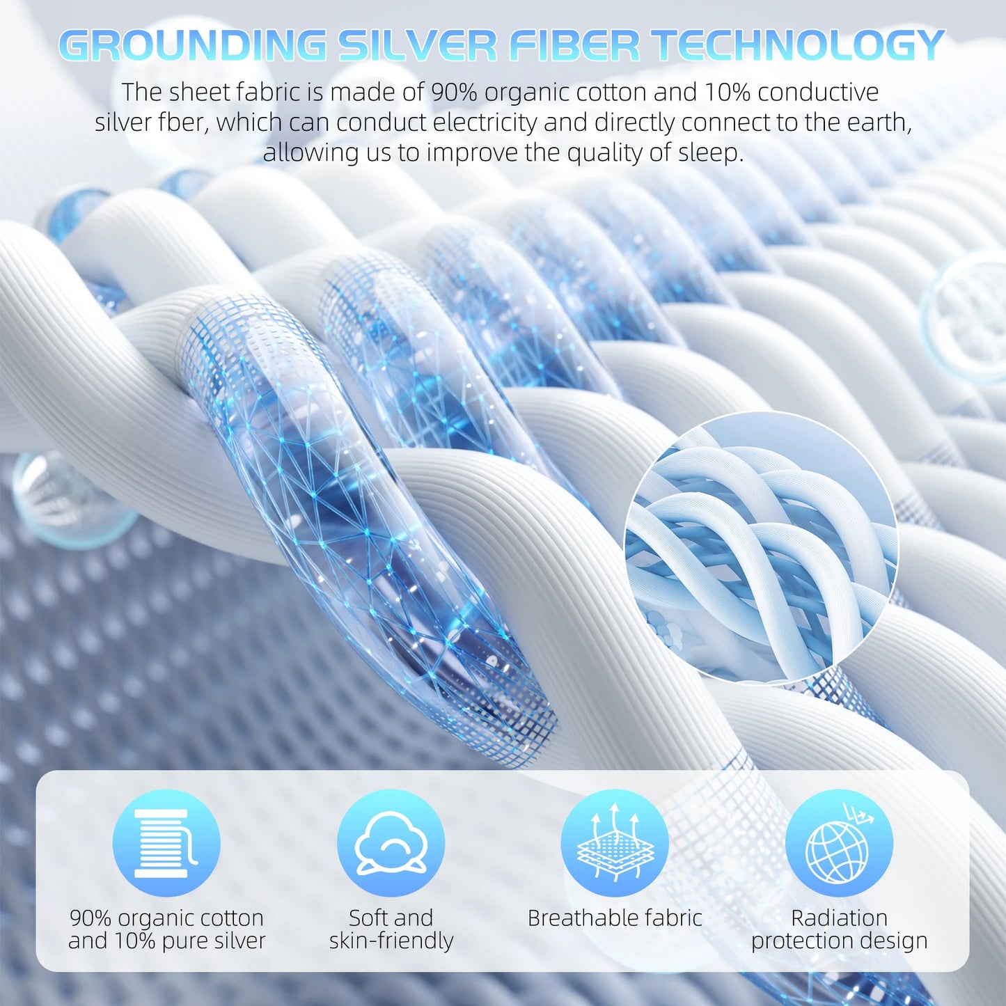 NONECN Grounding Sheet 90% Organic Cotton Silver-Infused Sleep