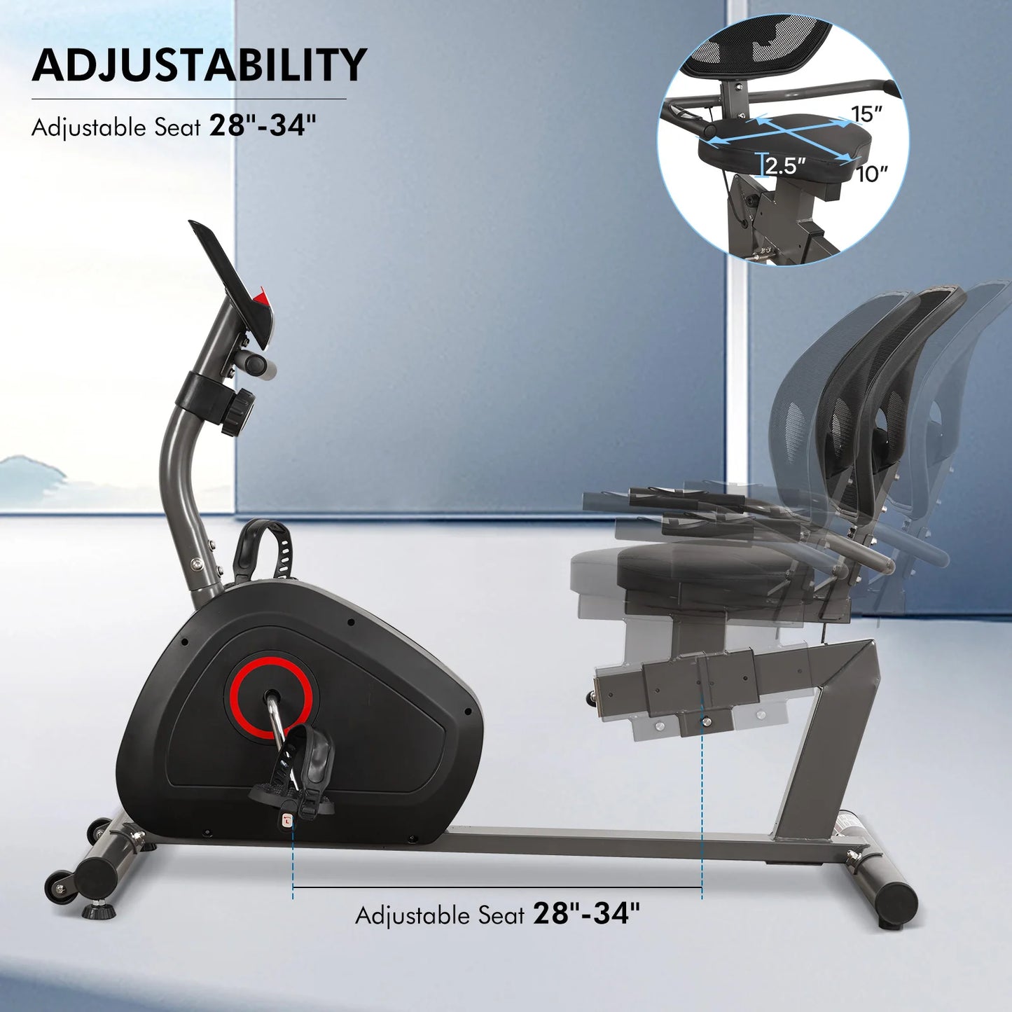 Recumbent Exercise Bike For Home Quiet 8 Level Resistance With Heart Rate Handle