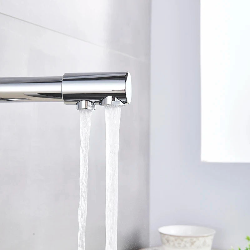 Chrome Kitchen Faucet With Double Swivel Spout Drinking Water Purifier