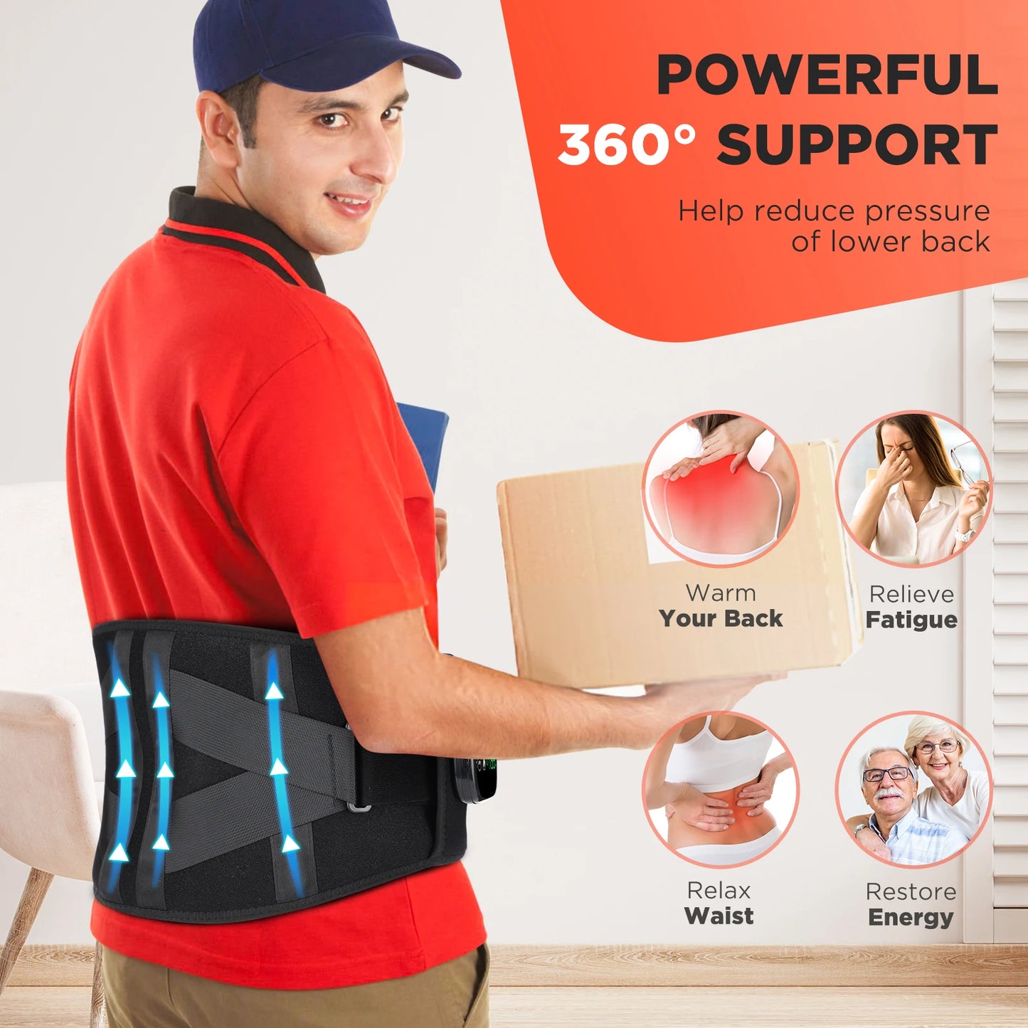 PASTSKY Electric Heating Waist Massager With Vibration Compress Back Support