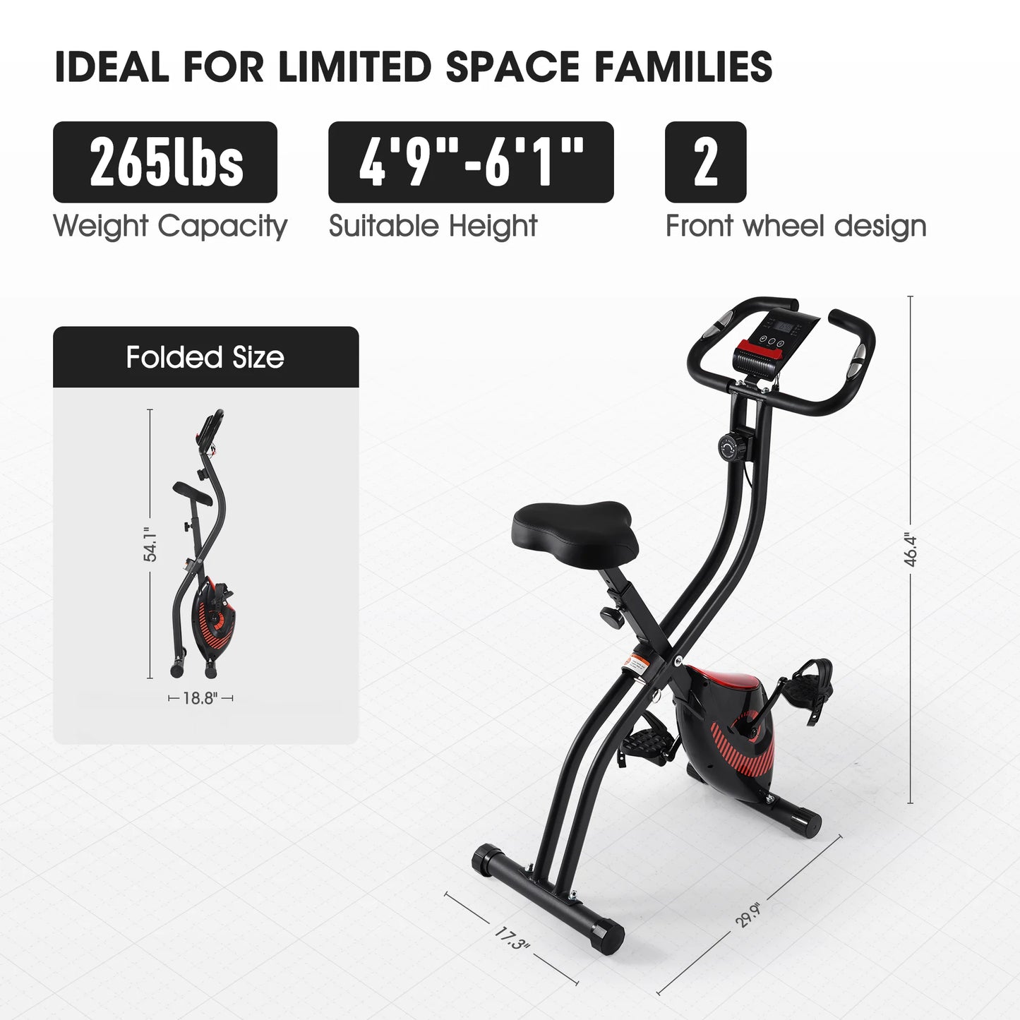 Folding Exercise Bike With LCD Monitor And Phone Holder