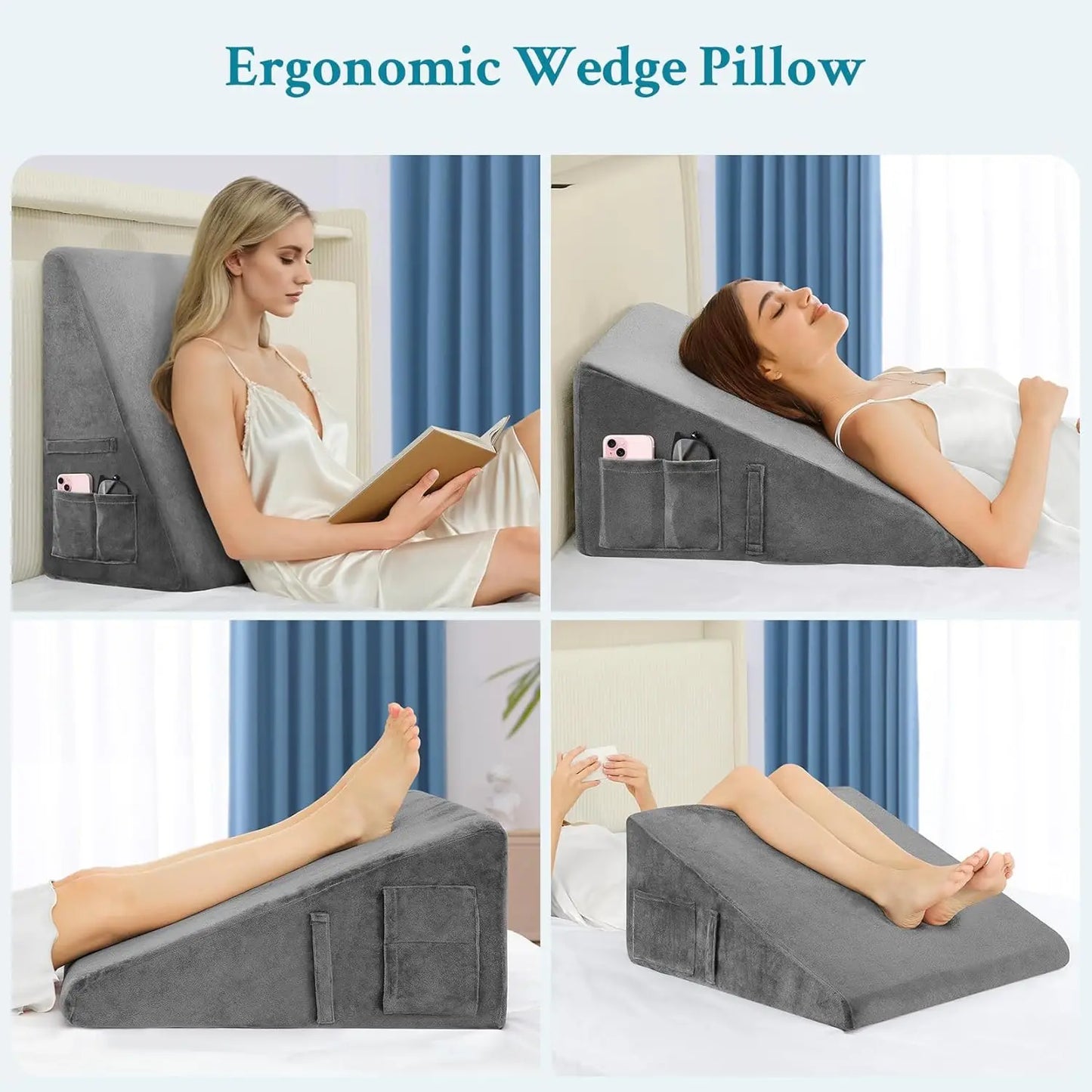 Memory Foam Wedge Pillow For Sleep Acid Reflux Relief Neck Support
