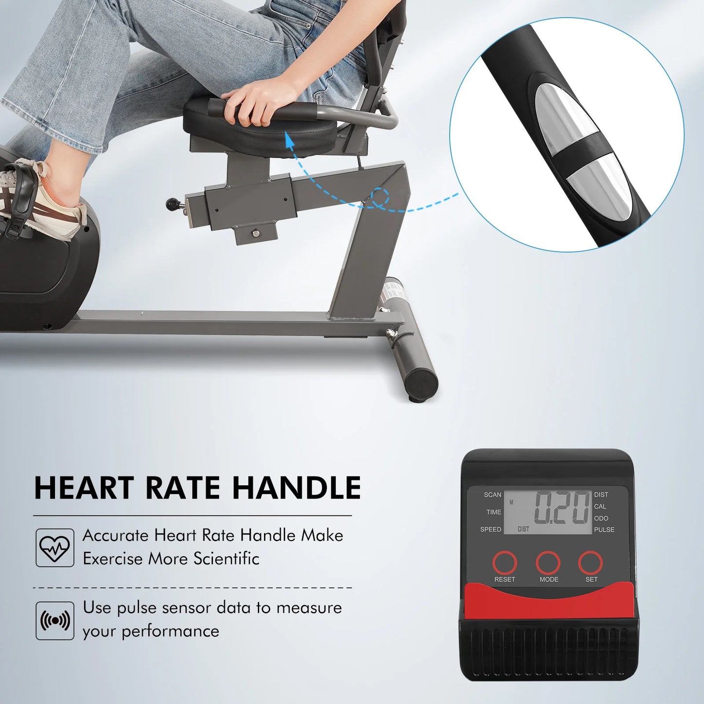 Recumbent Exercise Bike For Home Quiet 8 Level Resistance With Heart Rate Handle