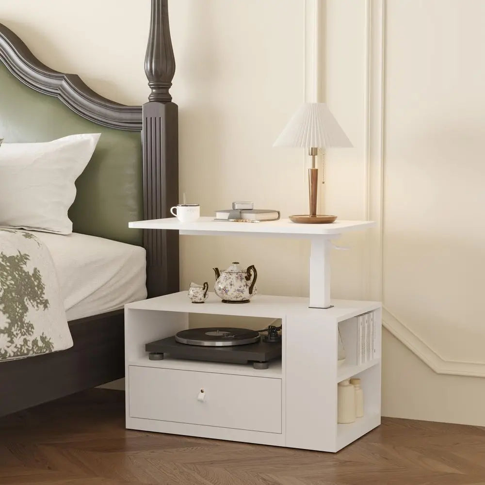 Height Adjustable Sit-Stand Computer Desk With Drawer And Cabinet Storage