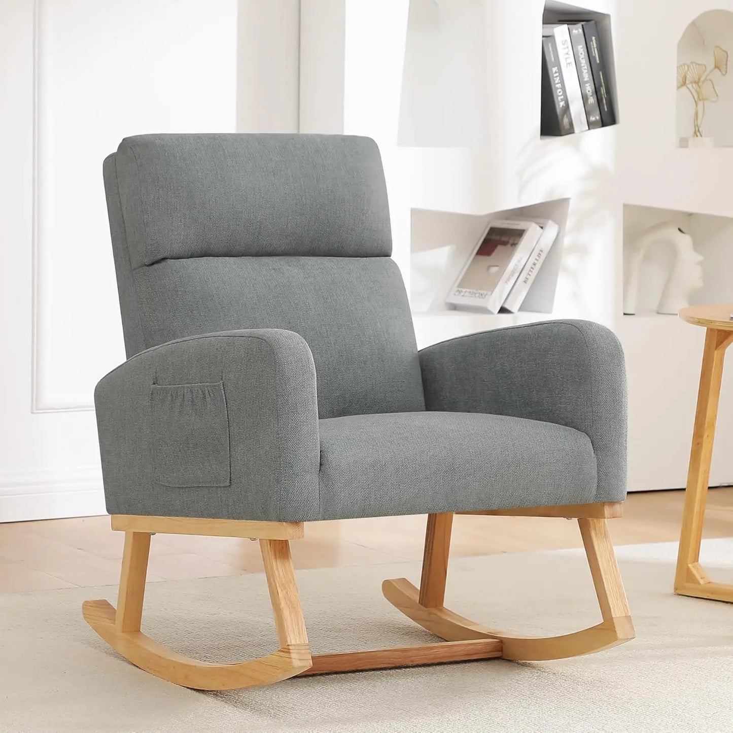 Nursery Sherpa Rocking Chair With High Backrest Upholstery