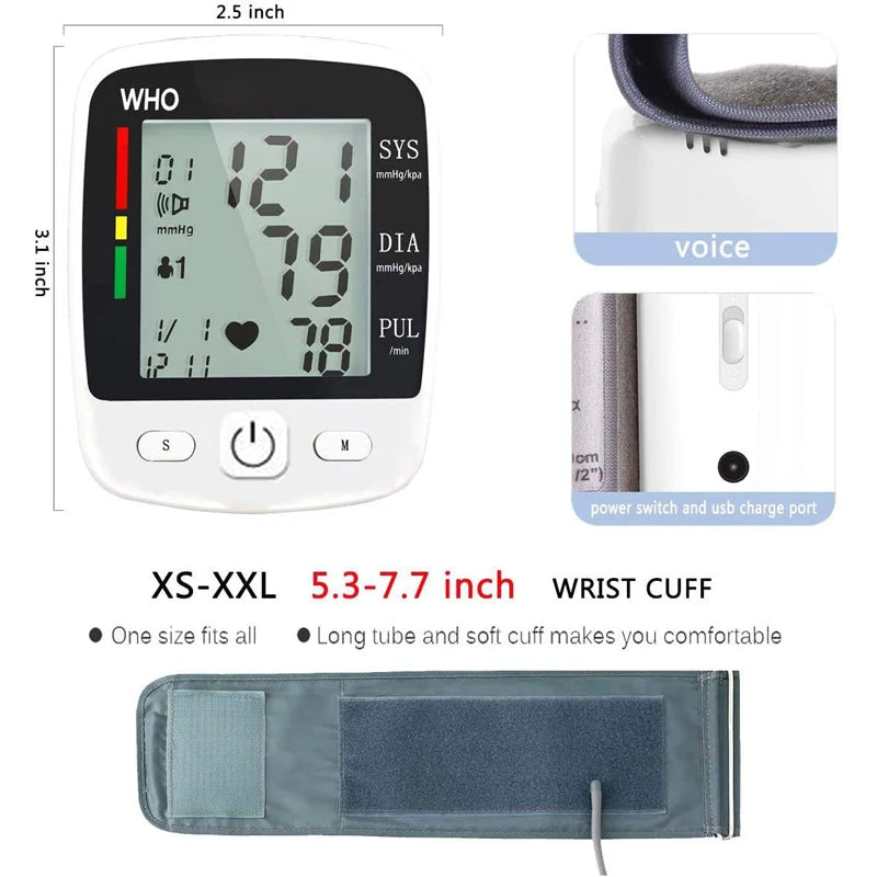 TAKROL Digital Wrist Blood Pressure Monitor With LCD 2x90 Memory