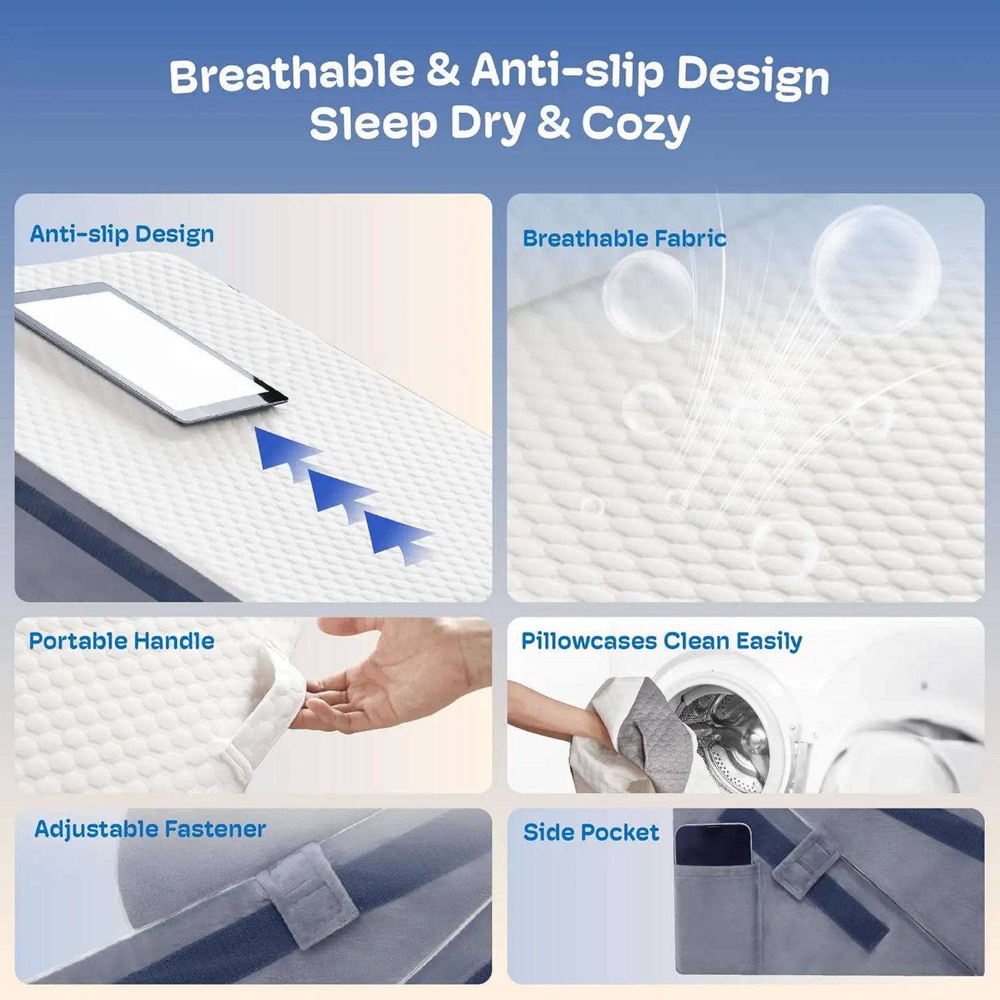 Adjustable Wedge Pillow Set With Memory Foam For Acid Reflux