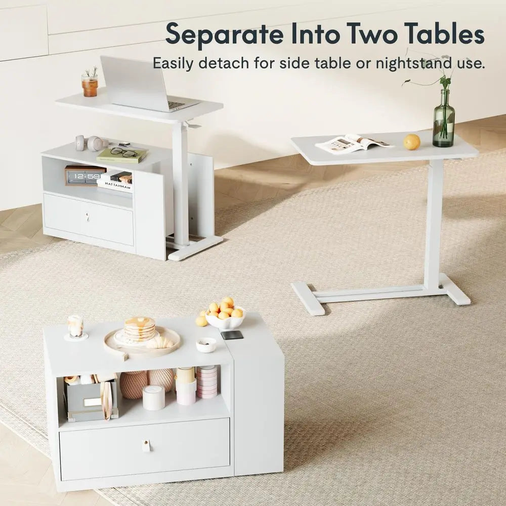 Height Adjustable Sit-Stand Computer Desk With Drawer And Cabinet Storage