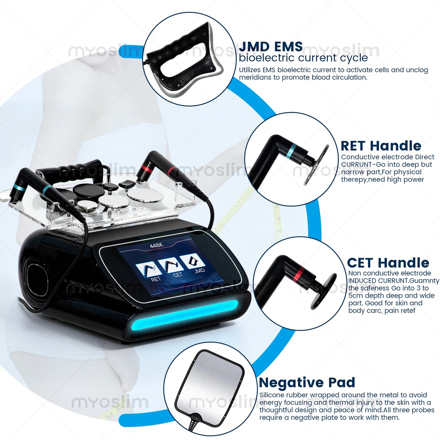 MYOSLIM INDIBA Portable 448kCET RET RF Physical Therapy Pain Relief
