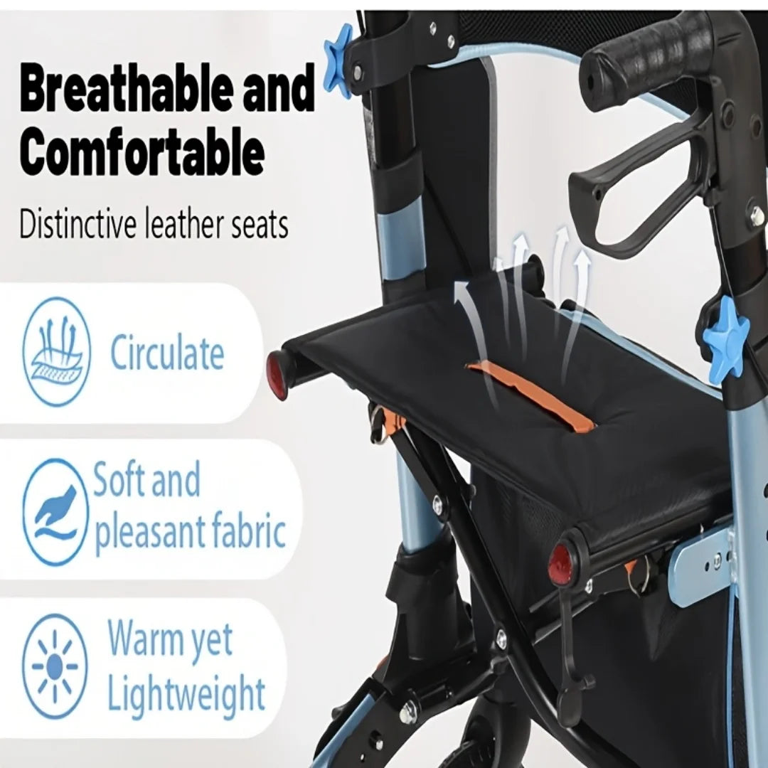 Lightweight Foldable Rollator Walker With All Terrain Aluminum Frame