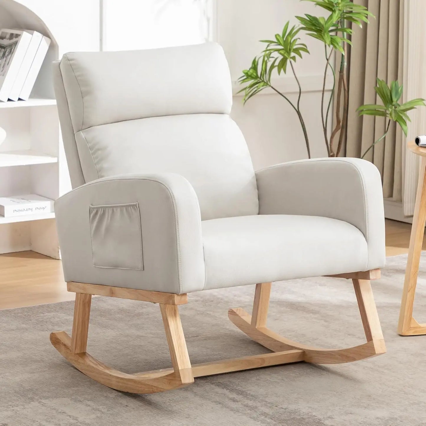 Nursery Sherpa Rocking Chair With High Backrest Upholstery